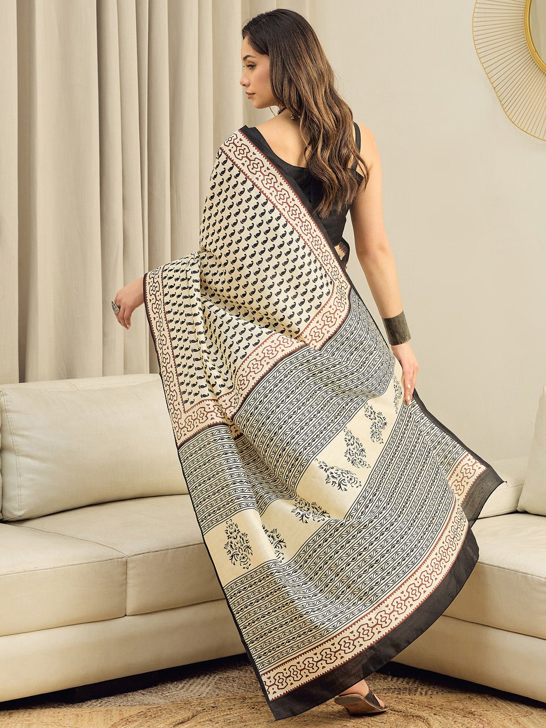 Cream Bhagalpuri Silk Saree - Ressa