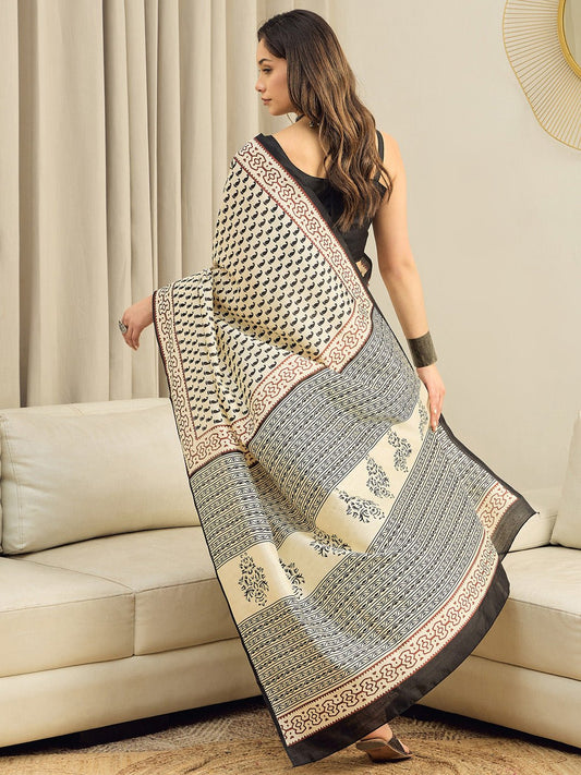 Cream Bhagalpuri Silk Saree - Ressa