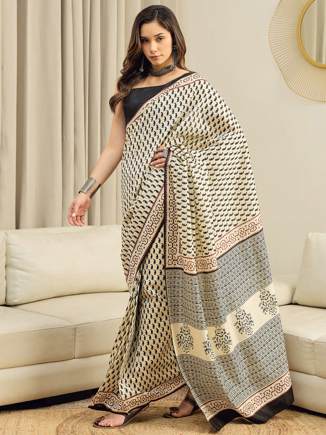 Cream Bhagalpuri Silk Saree - Ressa