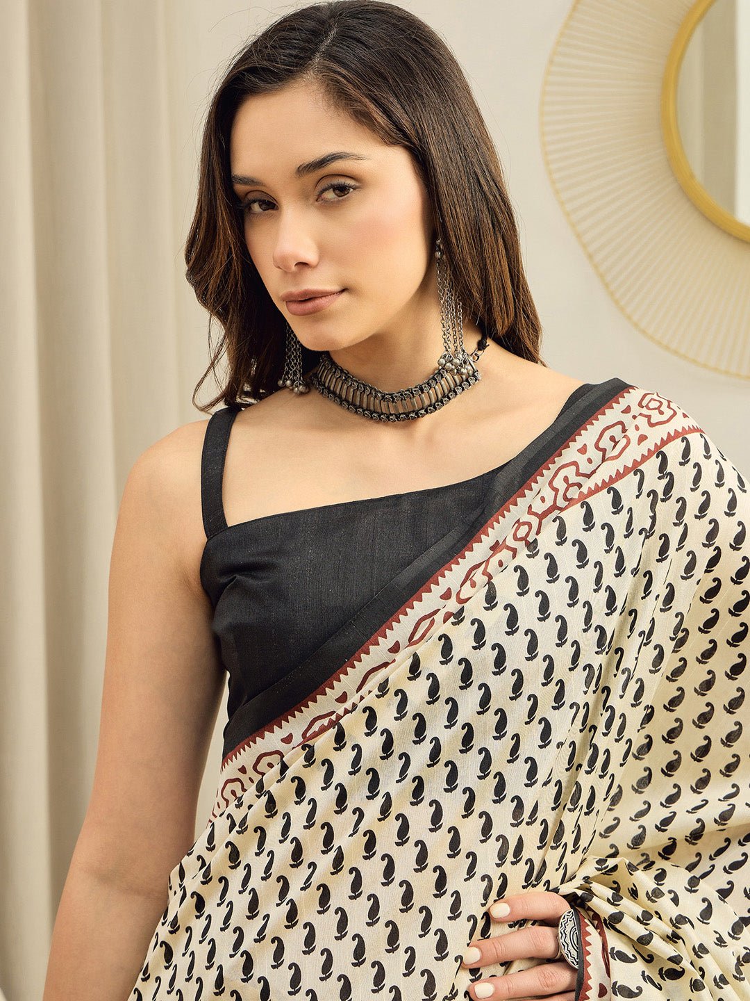 Cream Bhagalpuri Silk Saree - Ressa
