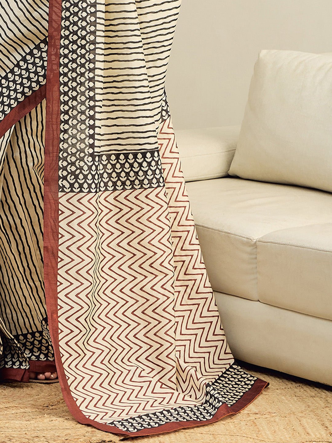 Cream Bhagalpuri Silk Striped Saree - Ressa