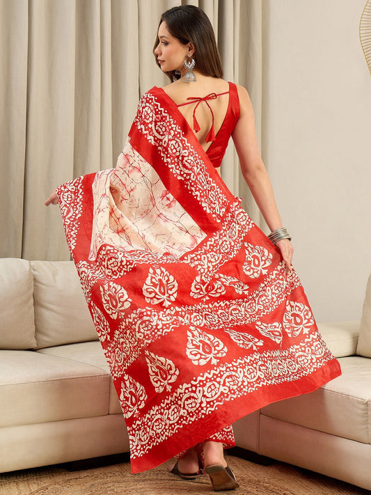 Cream Bhagalpuri Tie Dye Printed Saree - Ressa