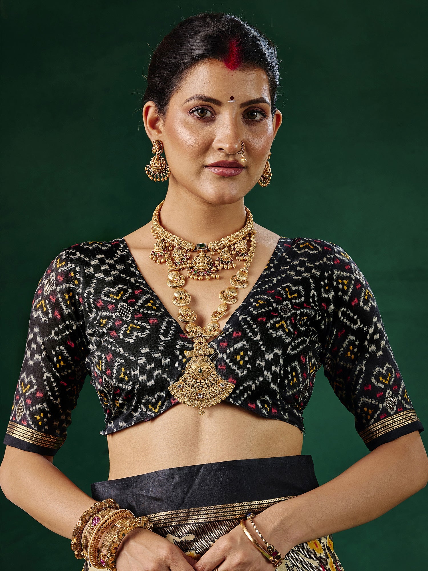Cream & Black Patola Silk Saree with Ikat Weave - Ressa