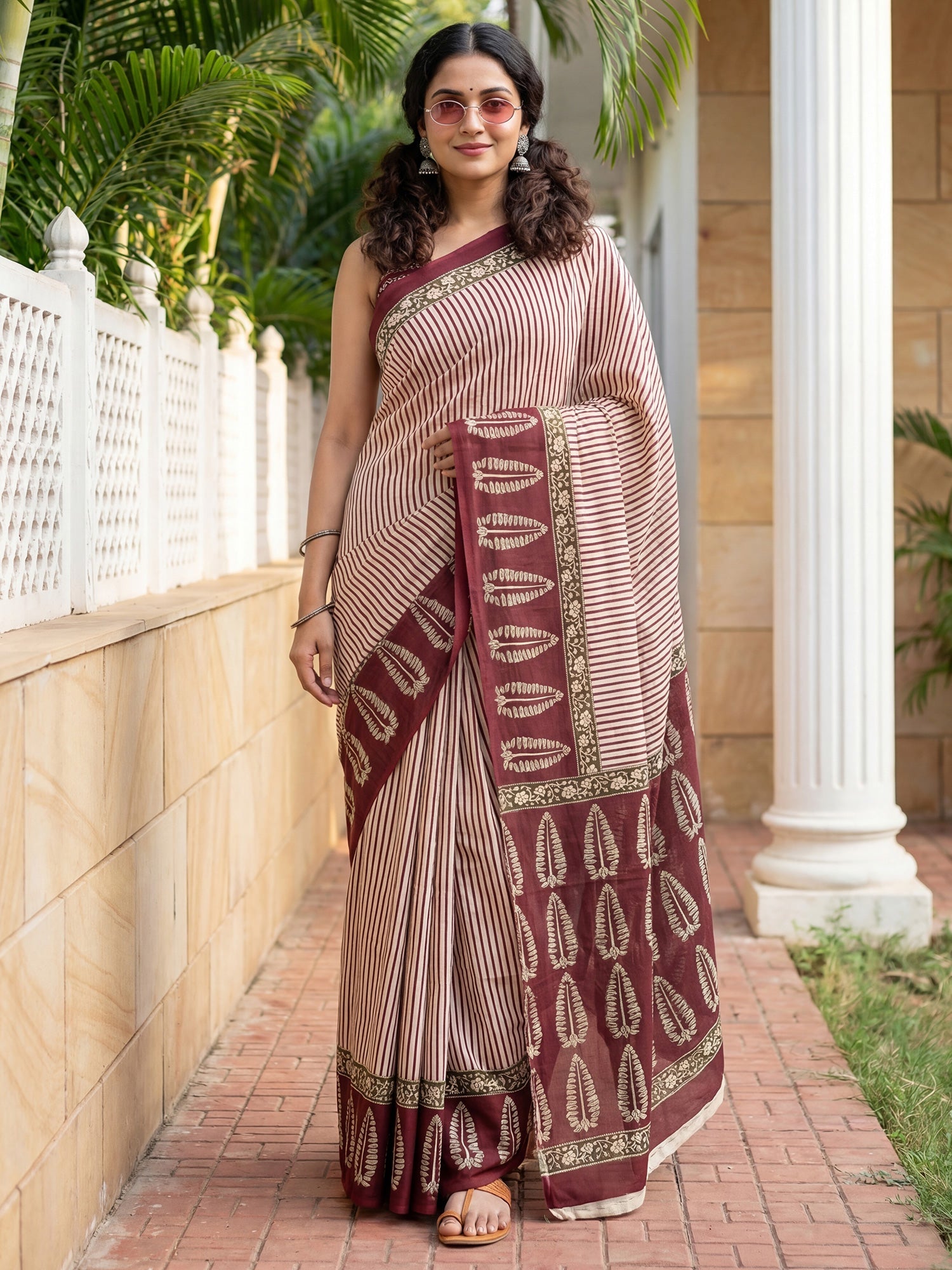 Cream cotton blend Saree - Ressa