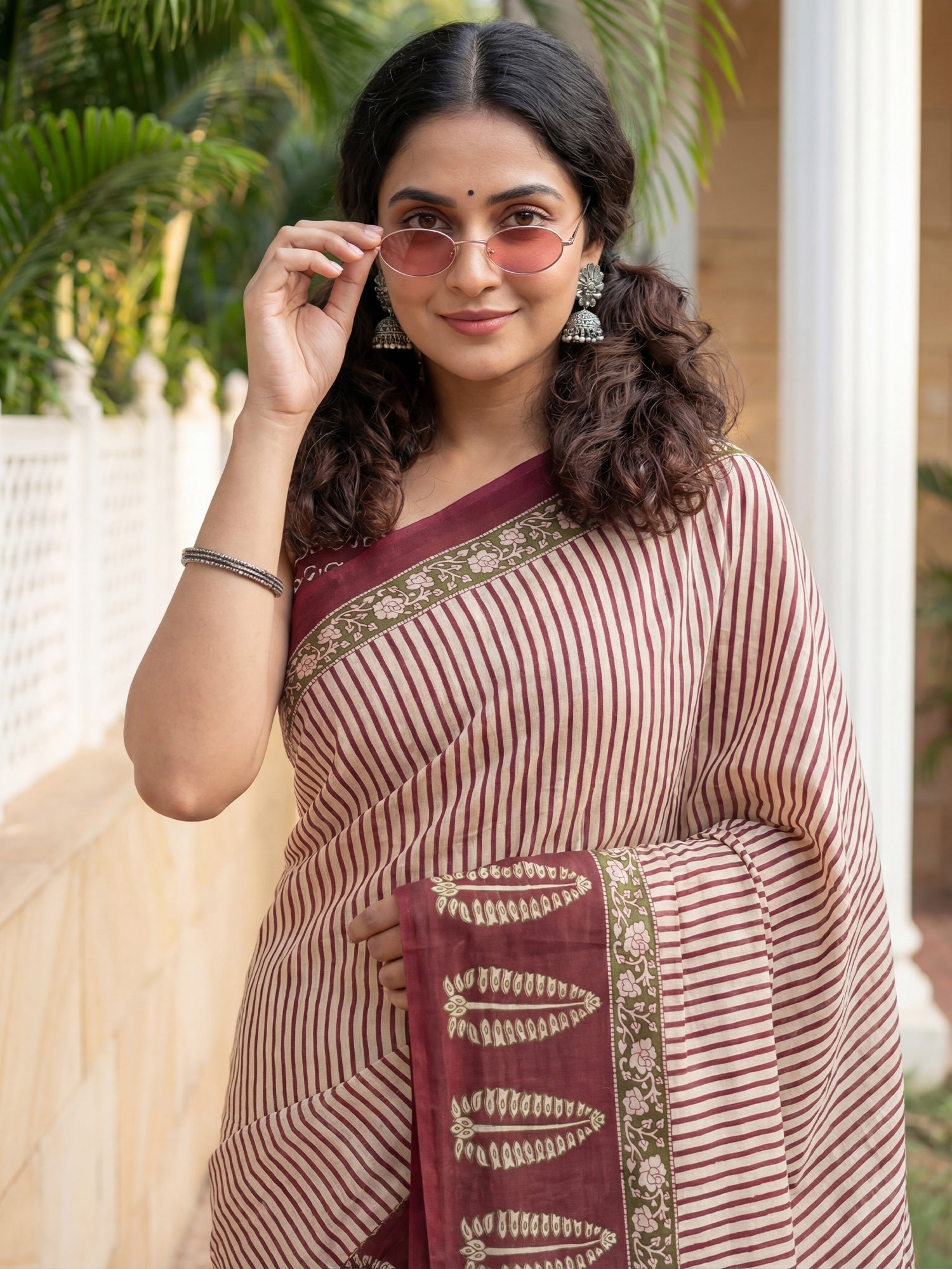 Cream cotton blend Saree - Ressa