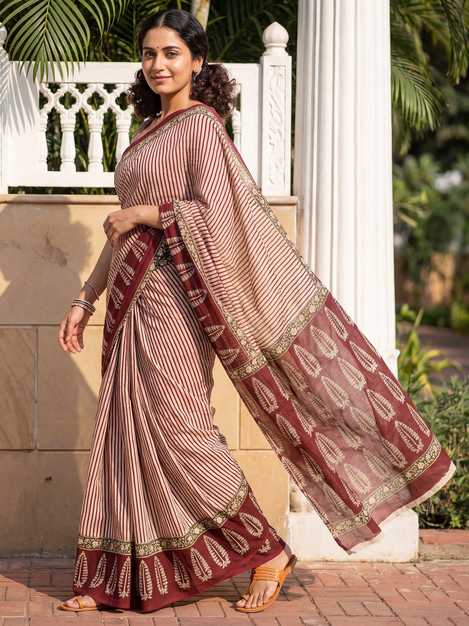 Cream cotton blend Saree - Ressa