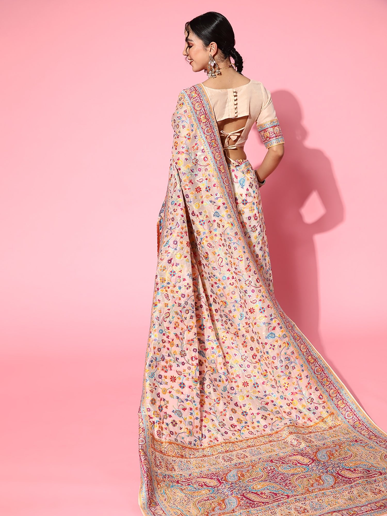 Cream Cotton Silk Blend Floral Jaal Saree - Ressa