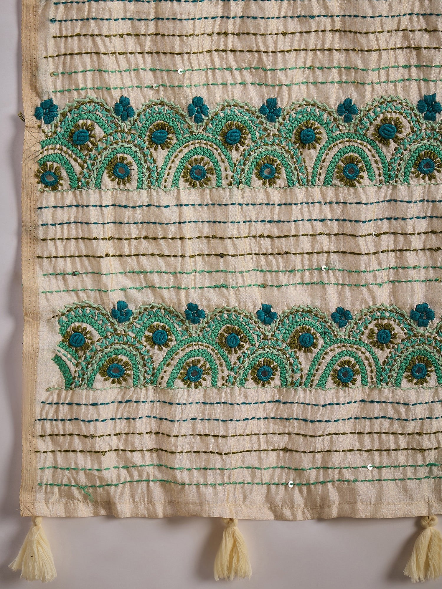 Cream Embroidered Tussar Silk Saree - Ressa