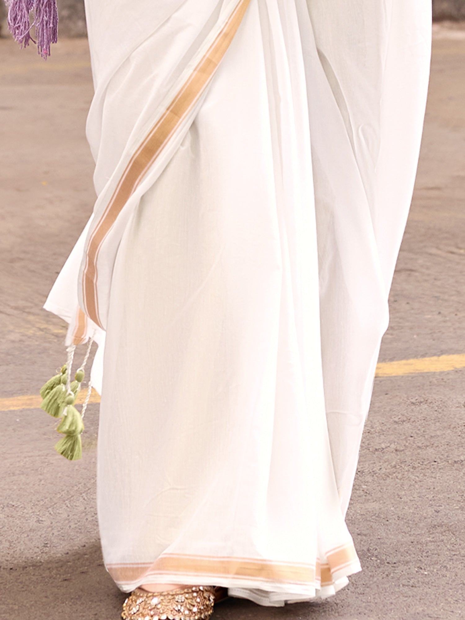 Cream Floral Block Print Saree - Ressa