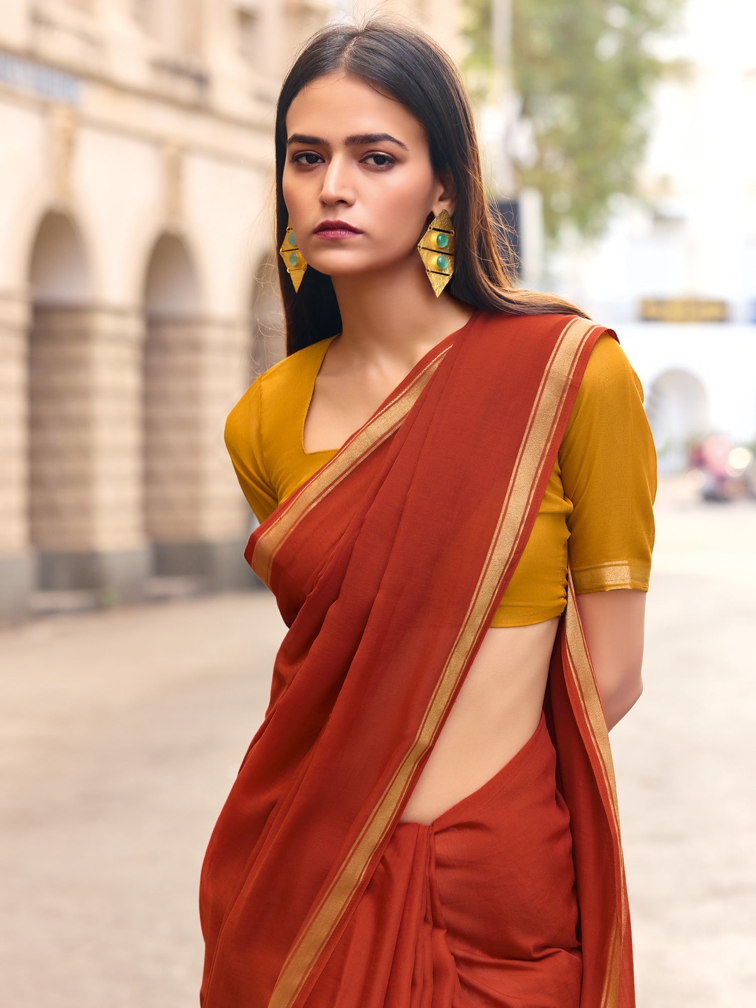 Cream Floral Block Print Saree - Ressa