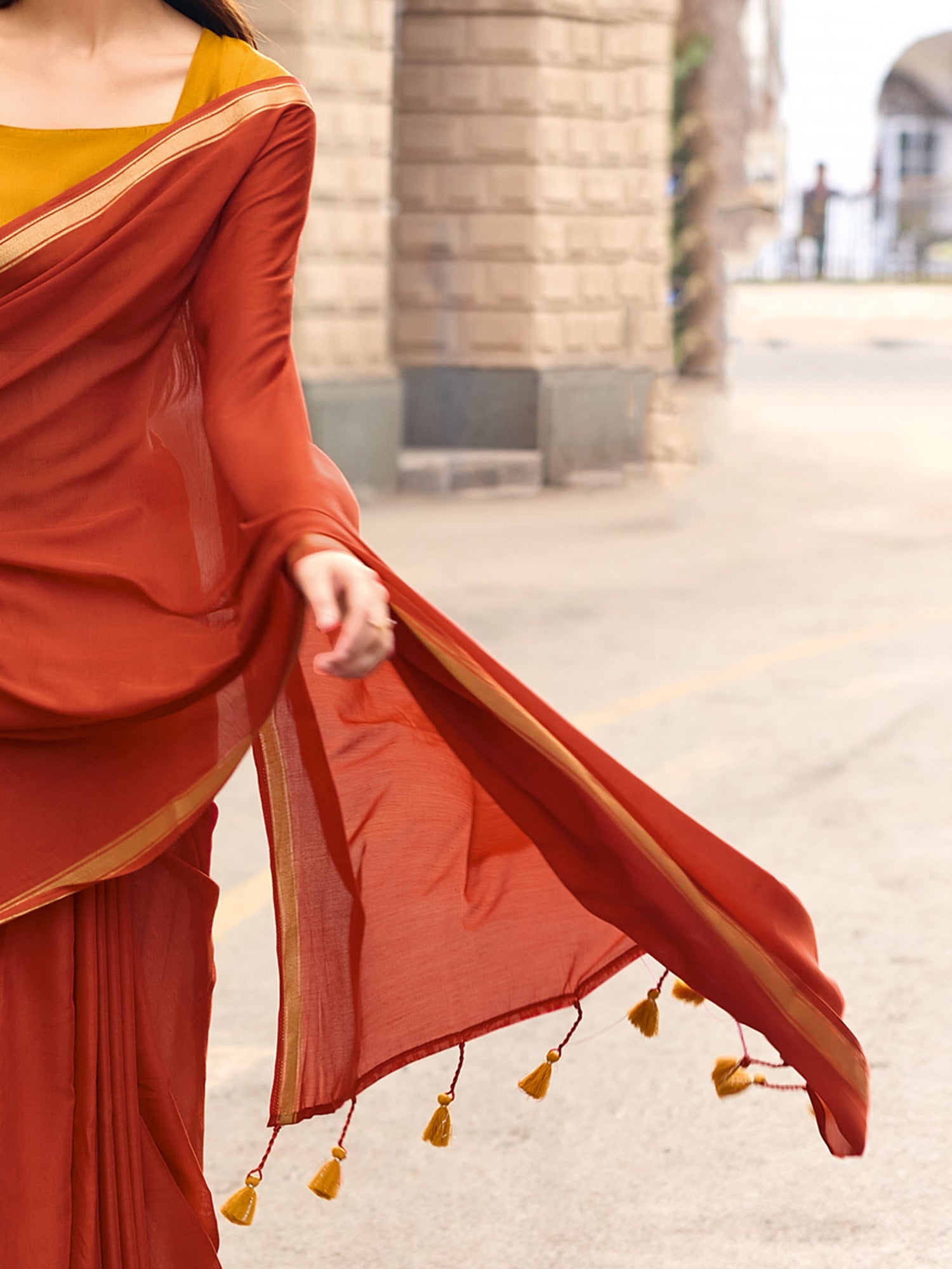 Cream Floral Block Print Saree - Ressa