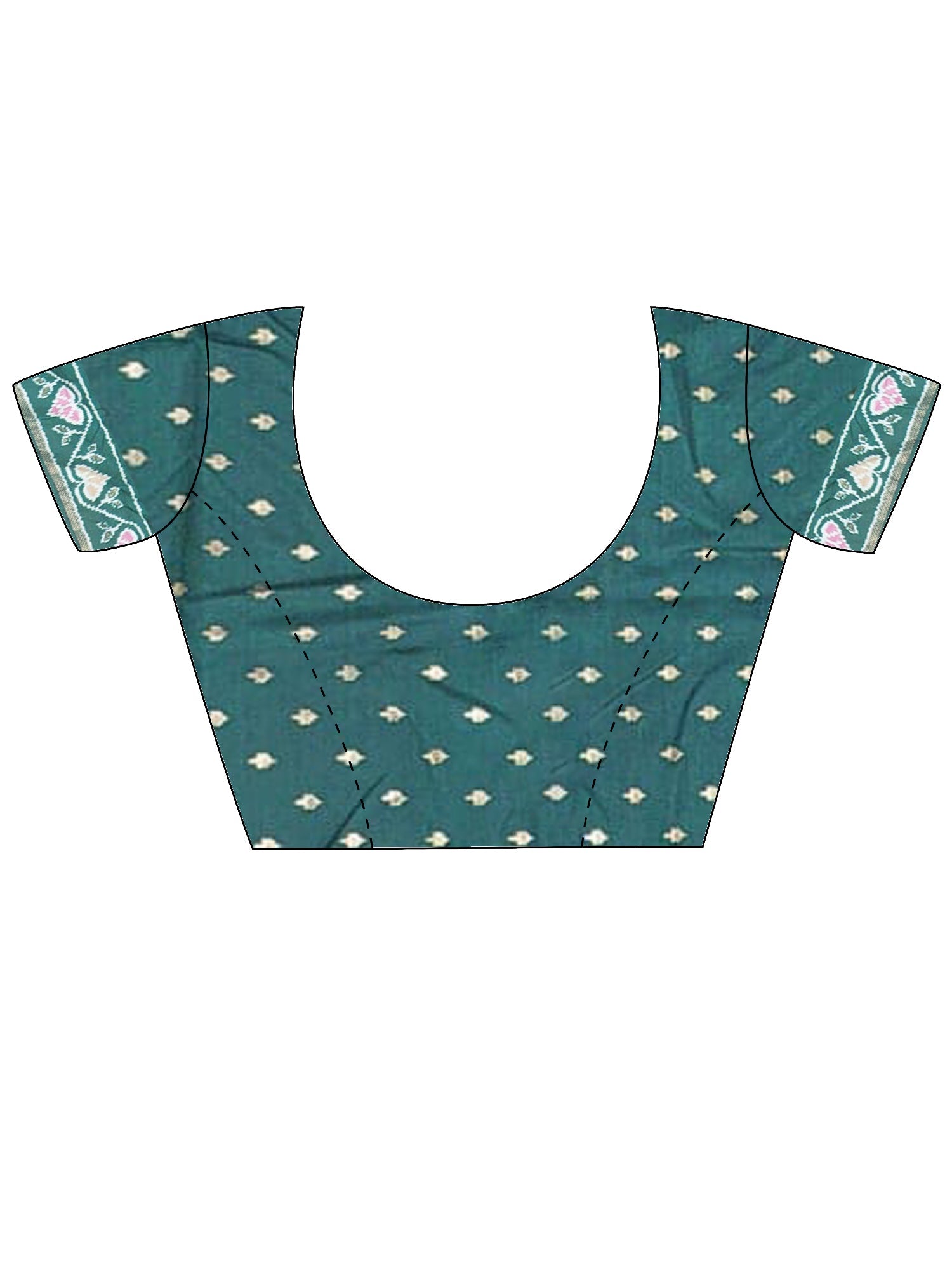 Cream & Green Ikat Foil Print Saree - Ressa