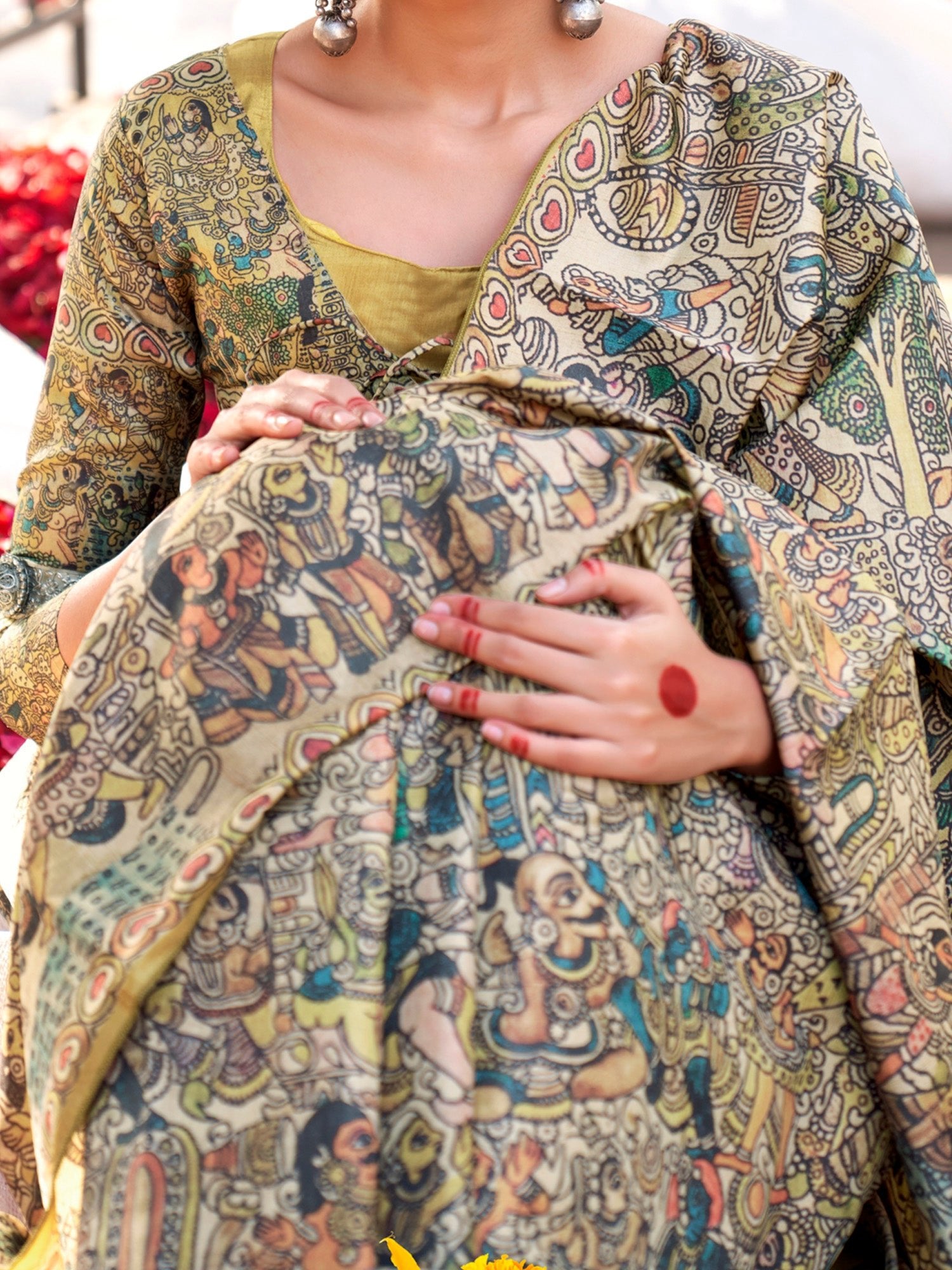 Cream Kalamkari Silk Saree - Ressa