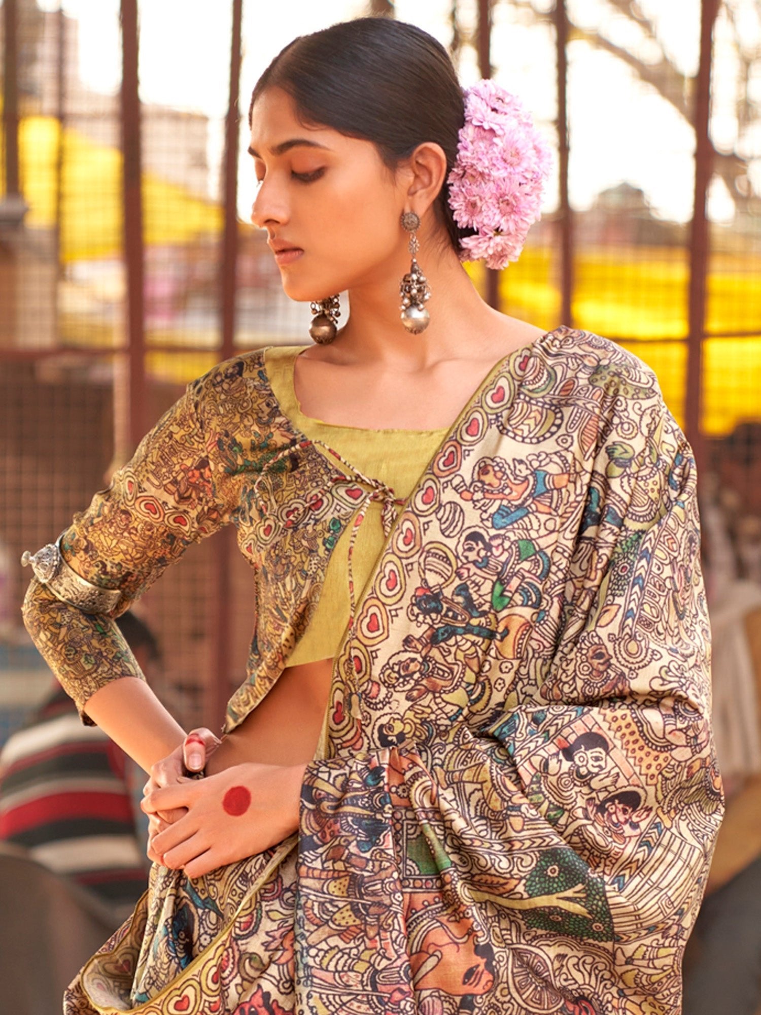 Cream Kalamkari Silk Saree - Ressa