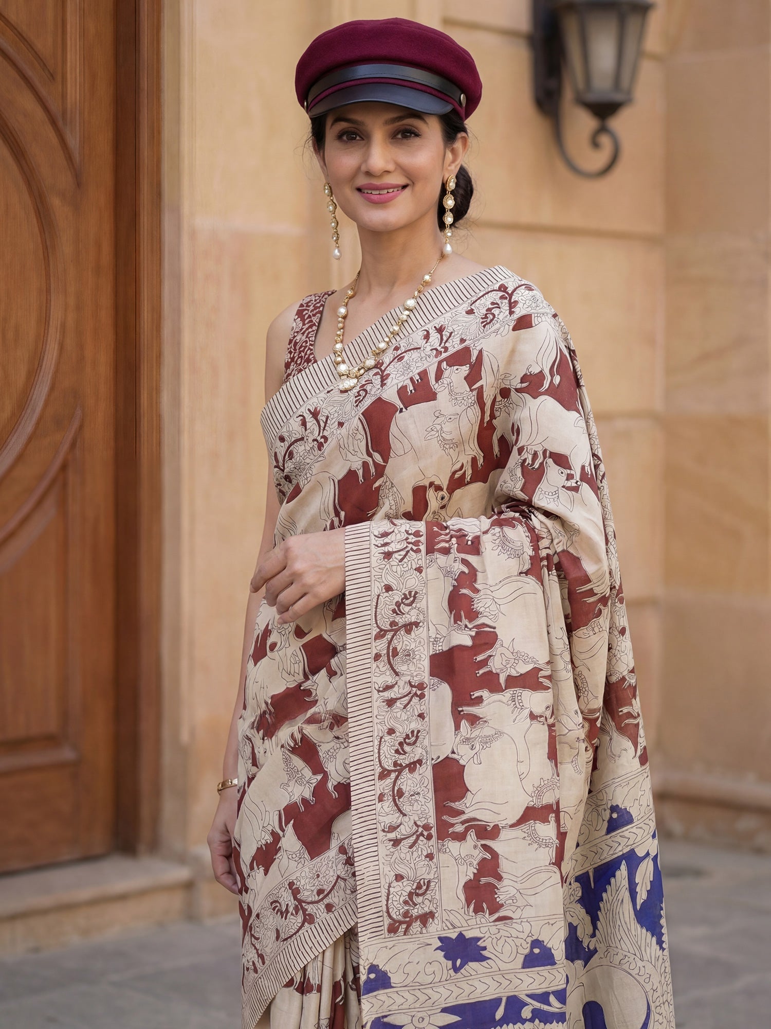 Cream Madhubani Printed Saree - Ressa