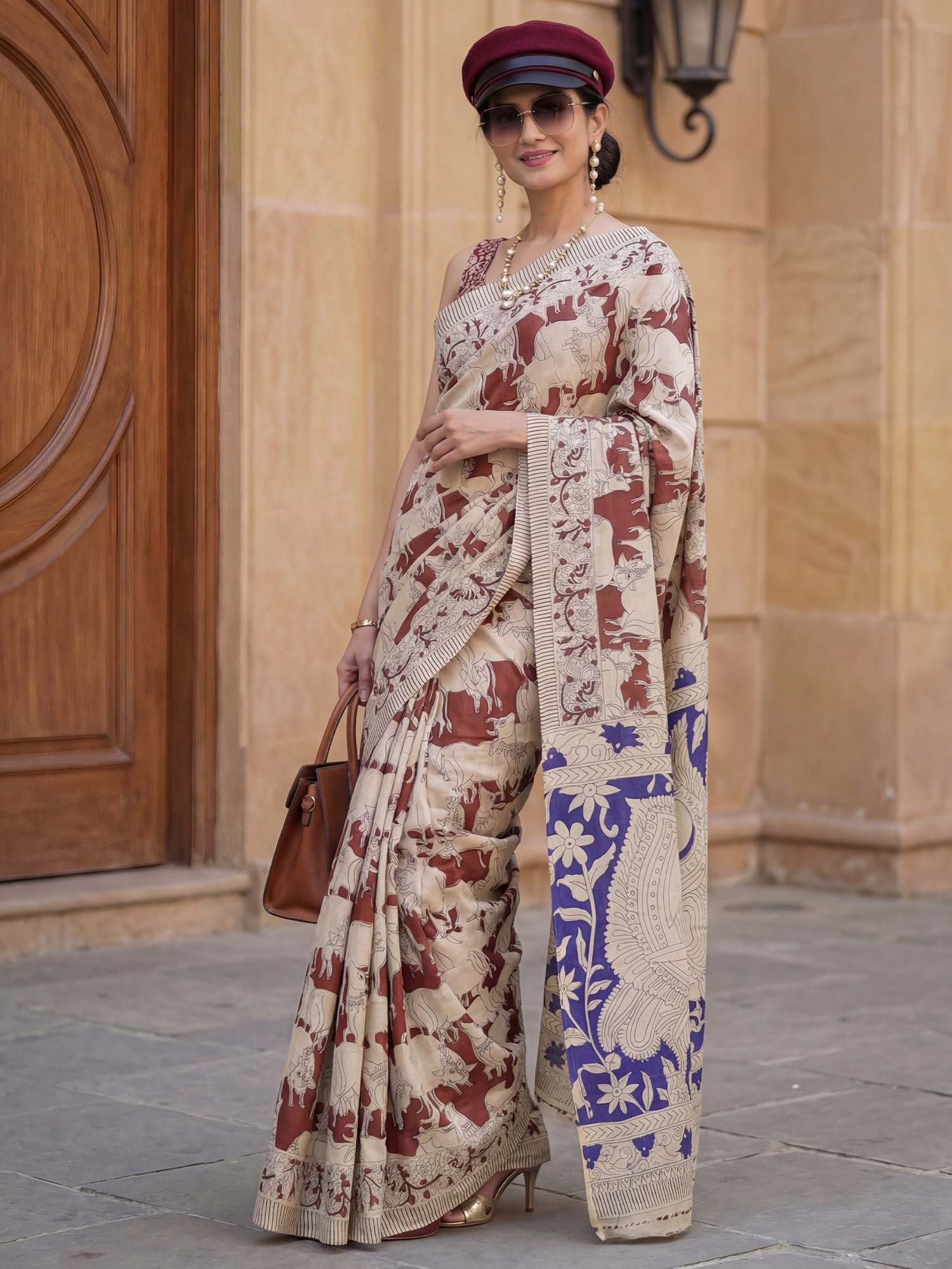Cream Madhubani Printed Saree - Ressa