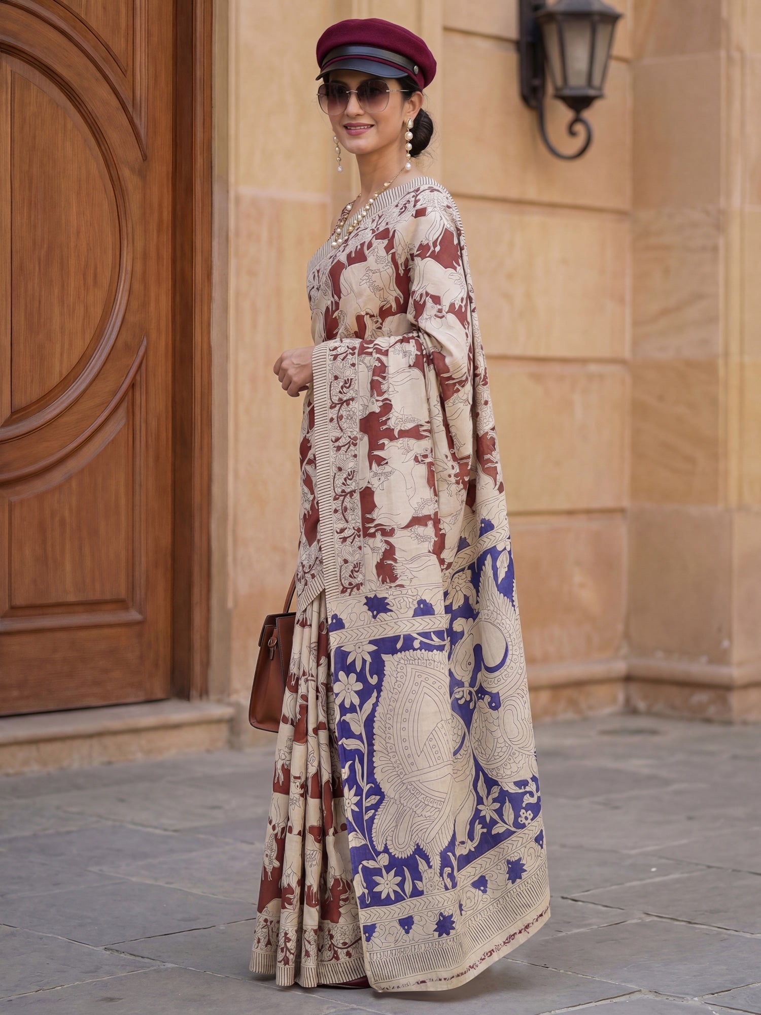Cream Madhubani Printed Saree - Ressa