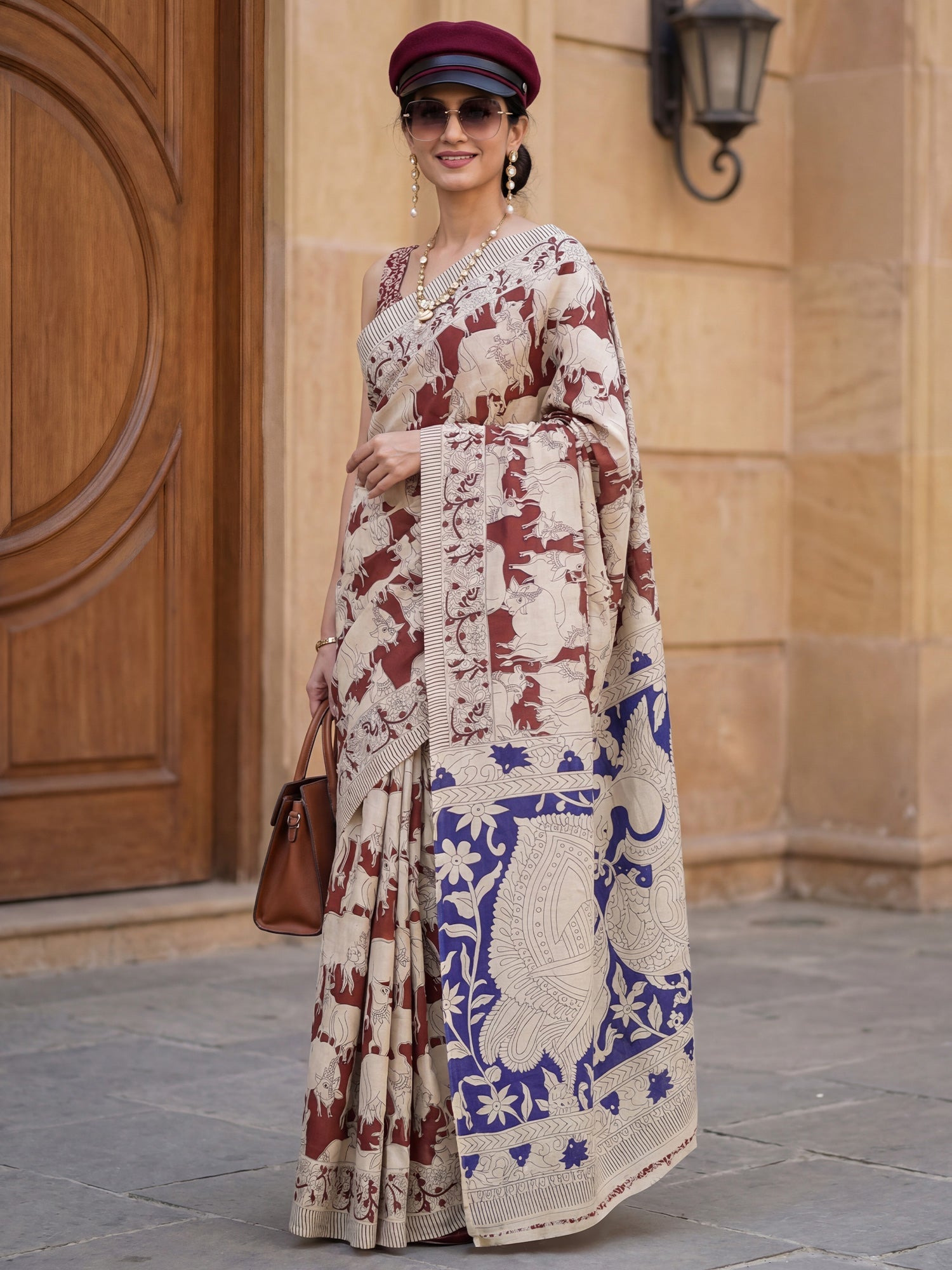 Cream Madhubani Printed Saree - Ressa