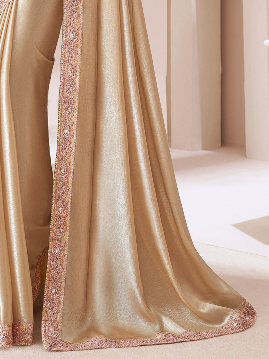 Cream & Peach Chiffon Saree - Ressa