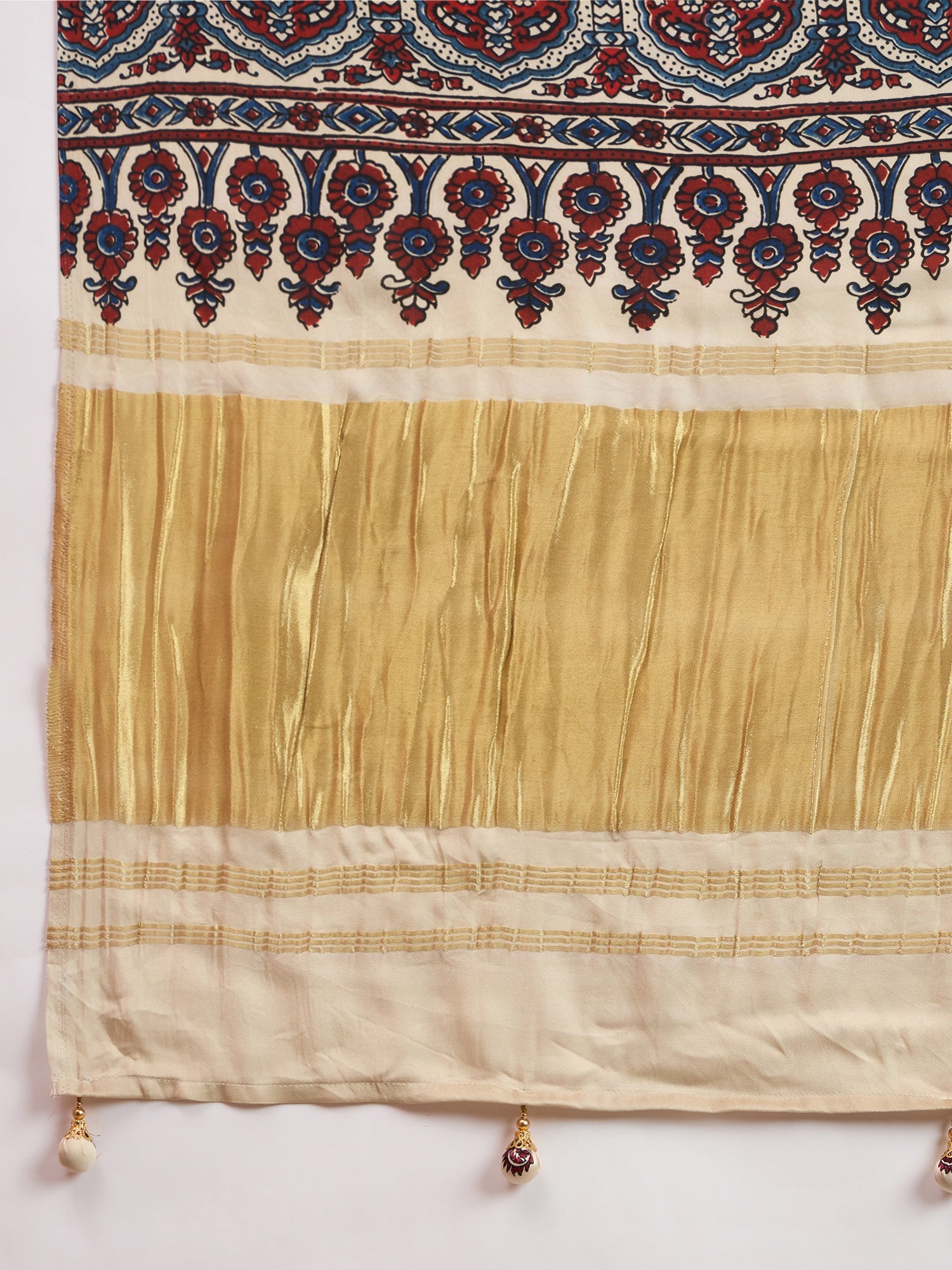 Cream Silk Blend Ajrakh Print Saree - Ressa