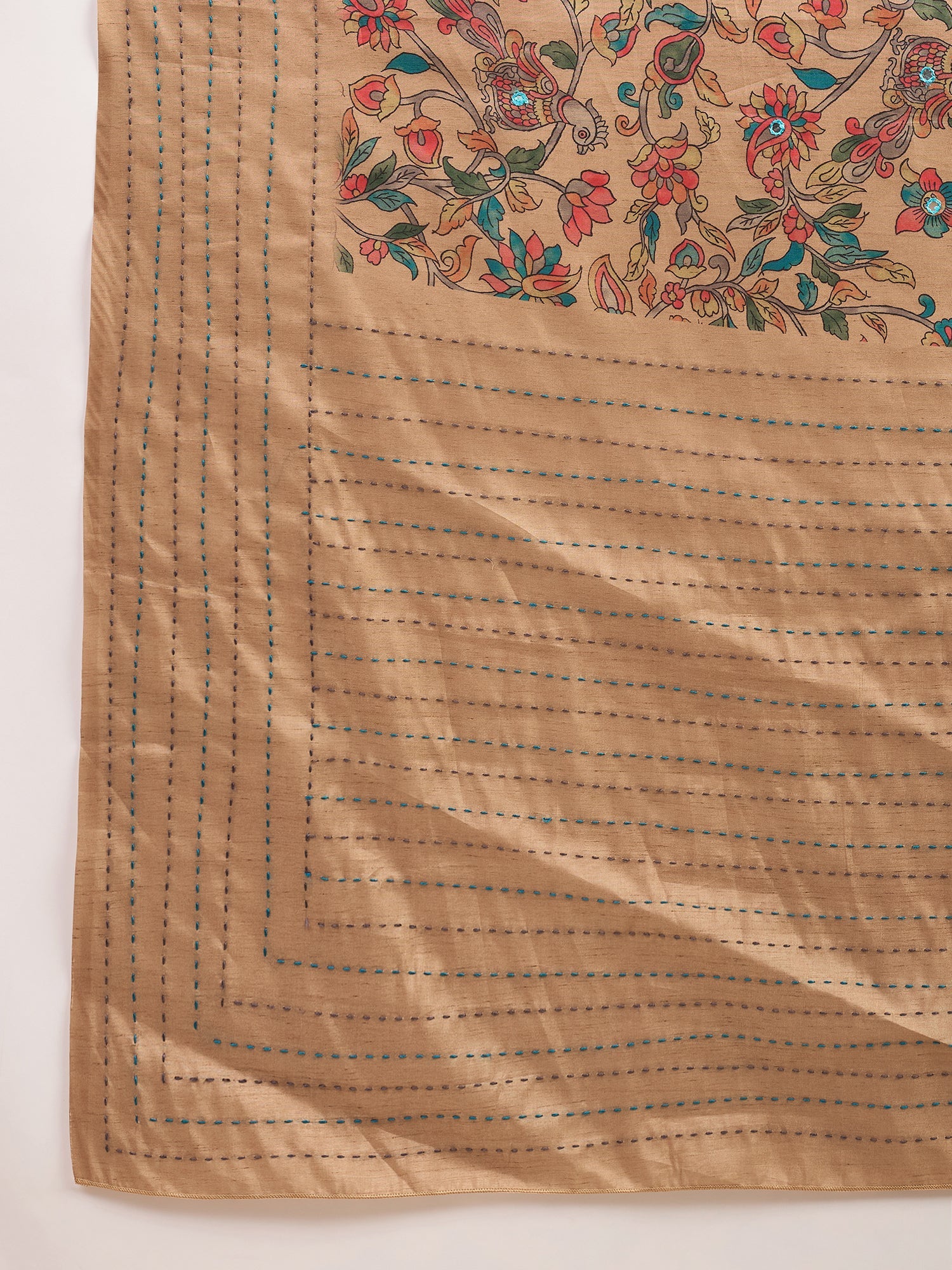 Cream Silk Blend Heritage Floral Print Saree - Ressa