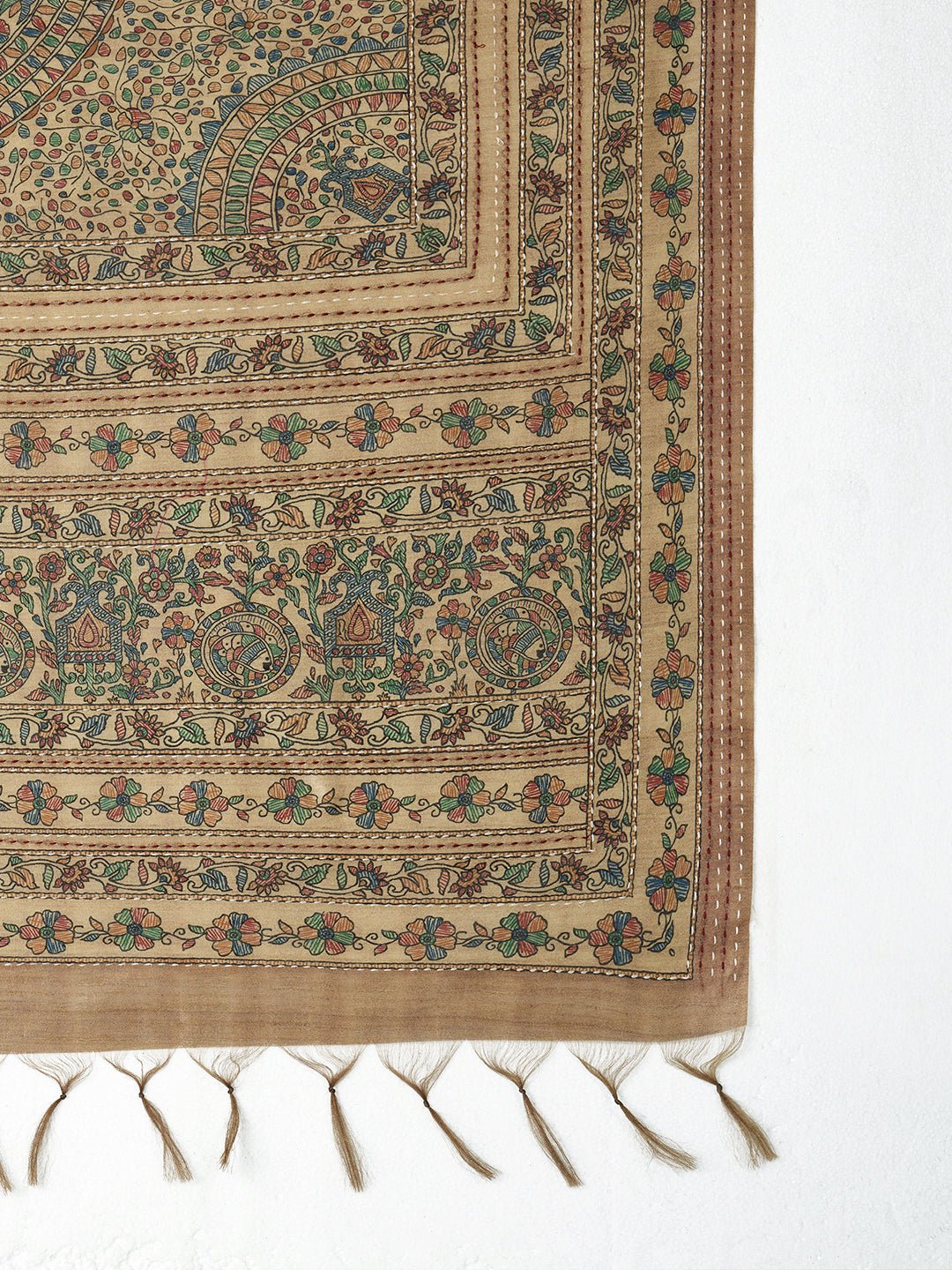 Cream Silk Blend Tissue Heritage Floral Saree - Ressa