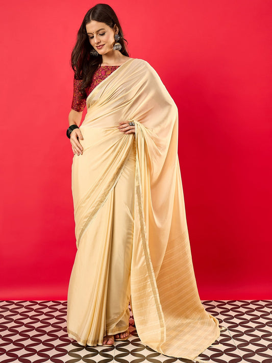 Cream Silk Saree with Paisley Print Blouse - Ressa