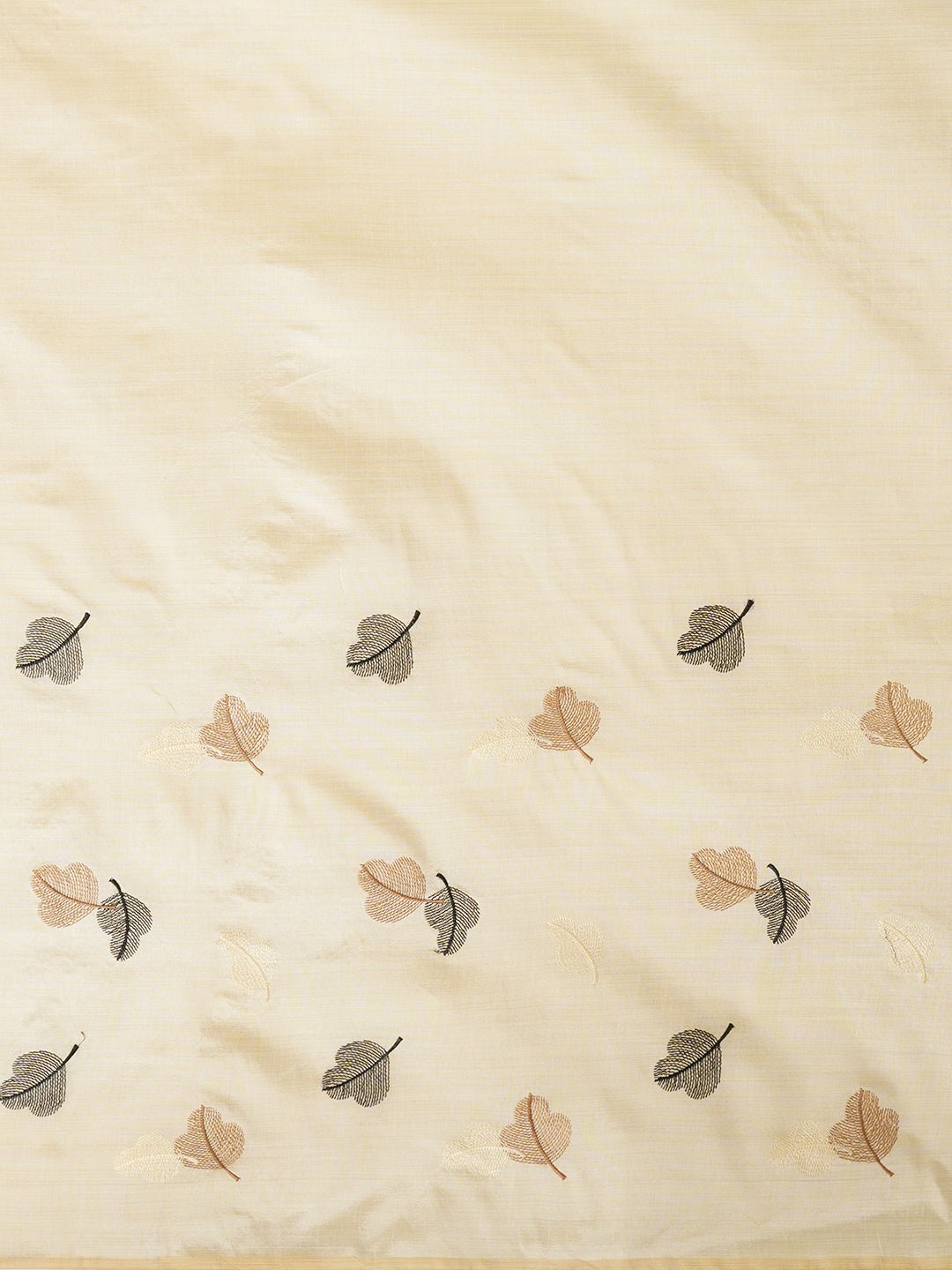 Cream Silk Saree with Woven Leaf Motifs - Ressa