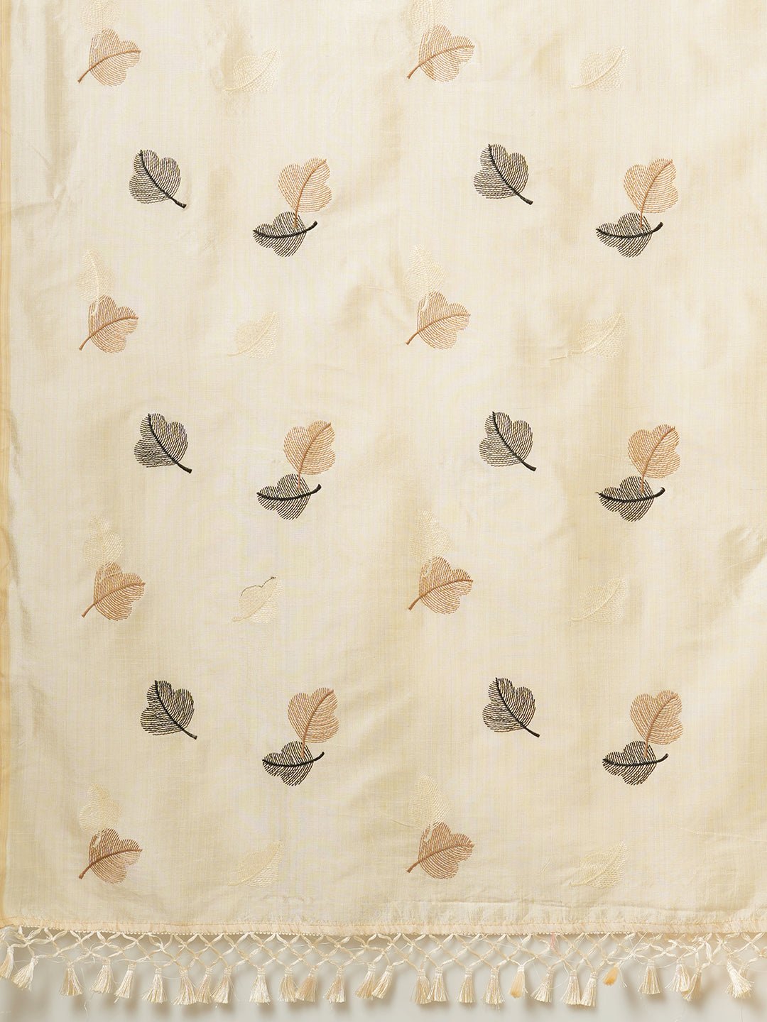 Cream Silk Saree with Woven Leaf Motifs - Ressa