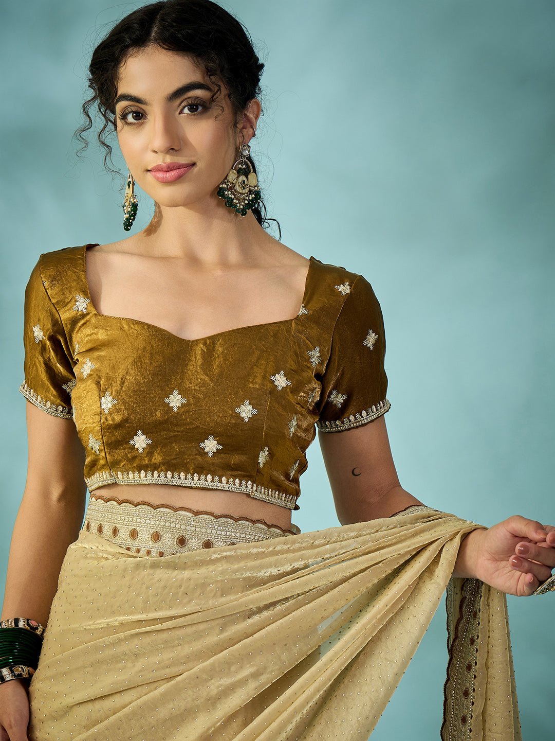 Cream Tissue Silk Partywear Saree - Ressa