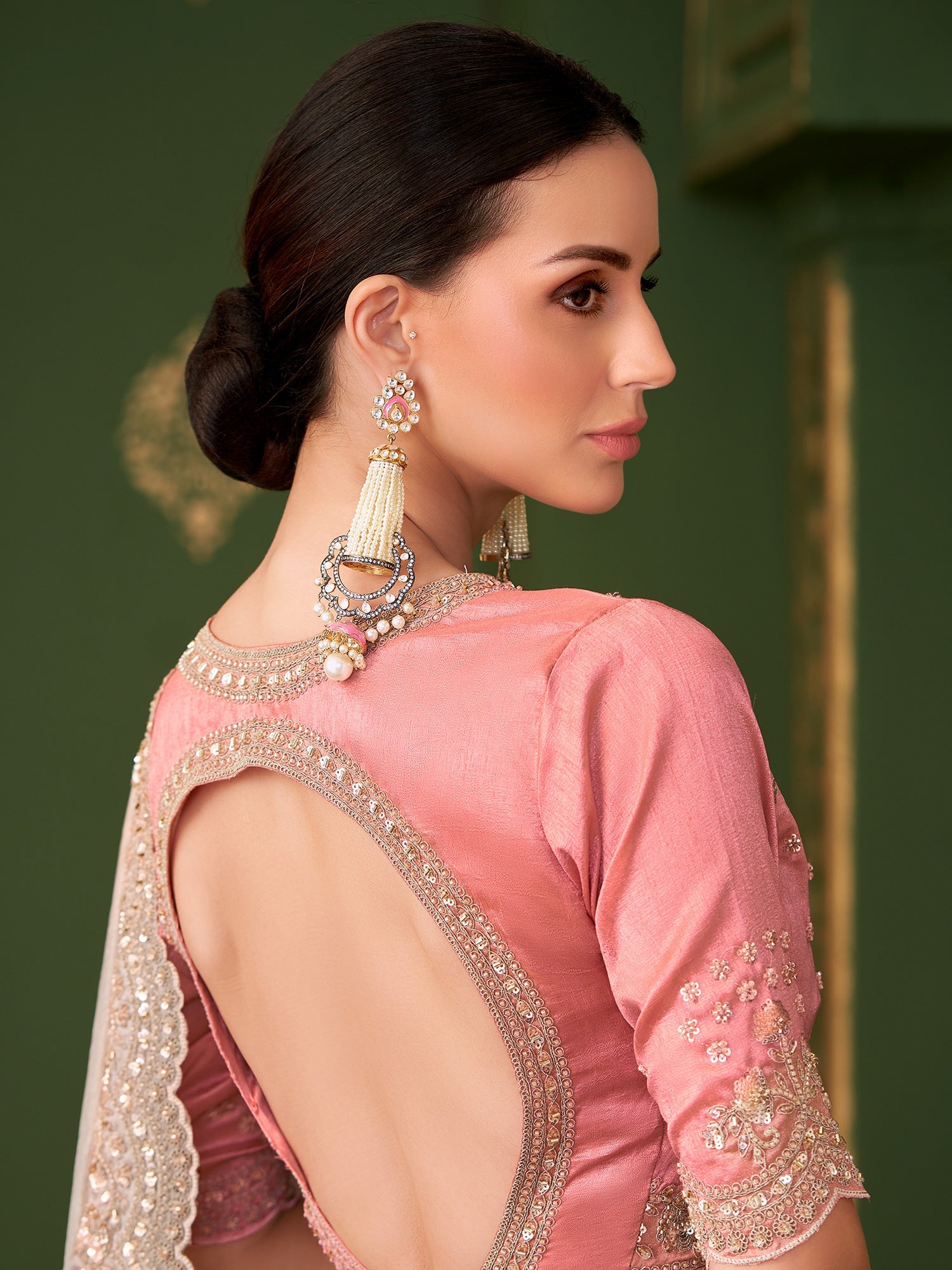 Cream Tissue Silk Saree with Scalloped Border - Ressa