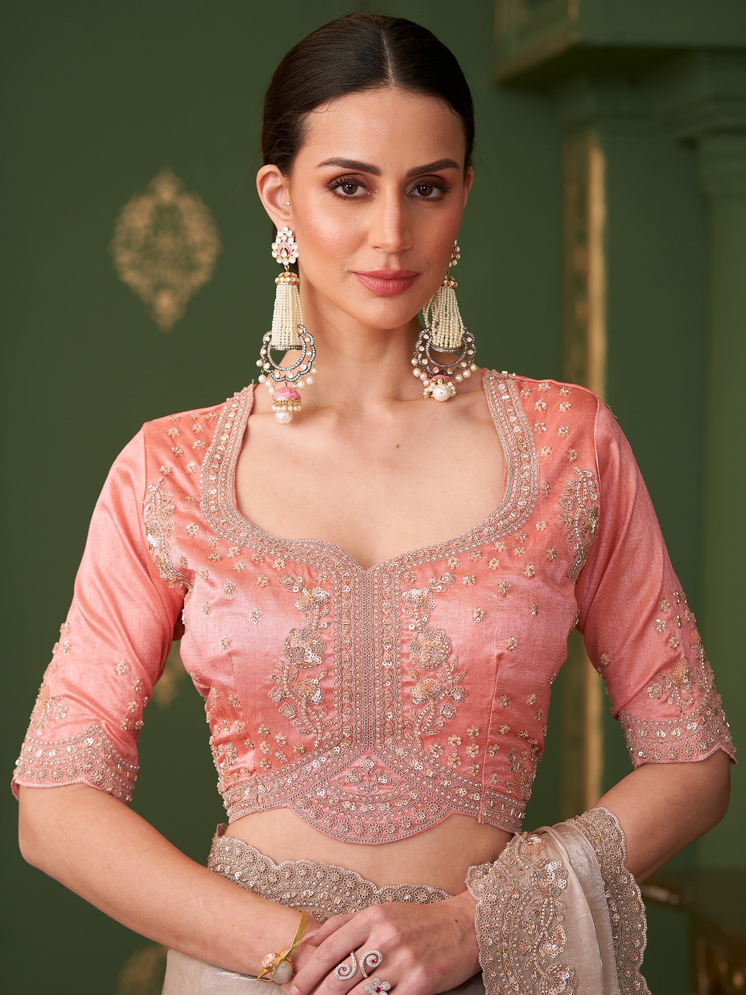Cream Tissue Silk Saree with Scalloped Border - Ressa