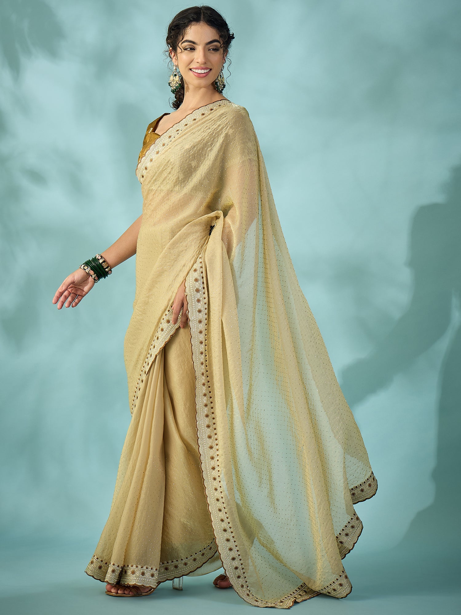 Cream Tissue Silk Saree with Zari Stripes - Ressa