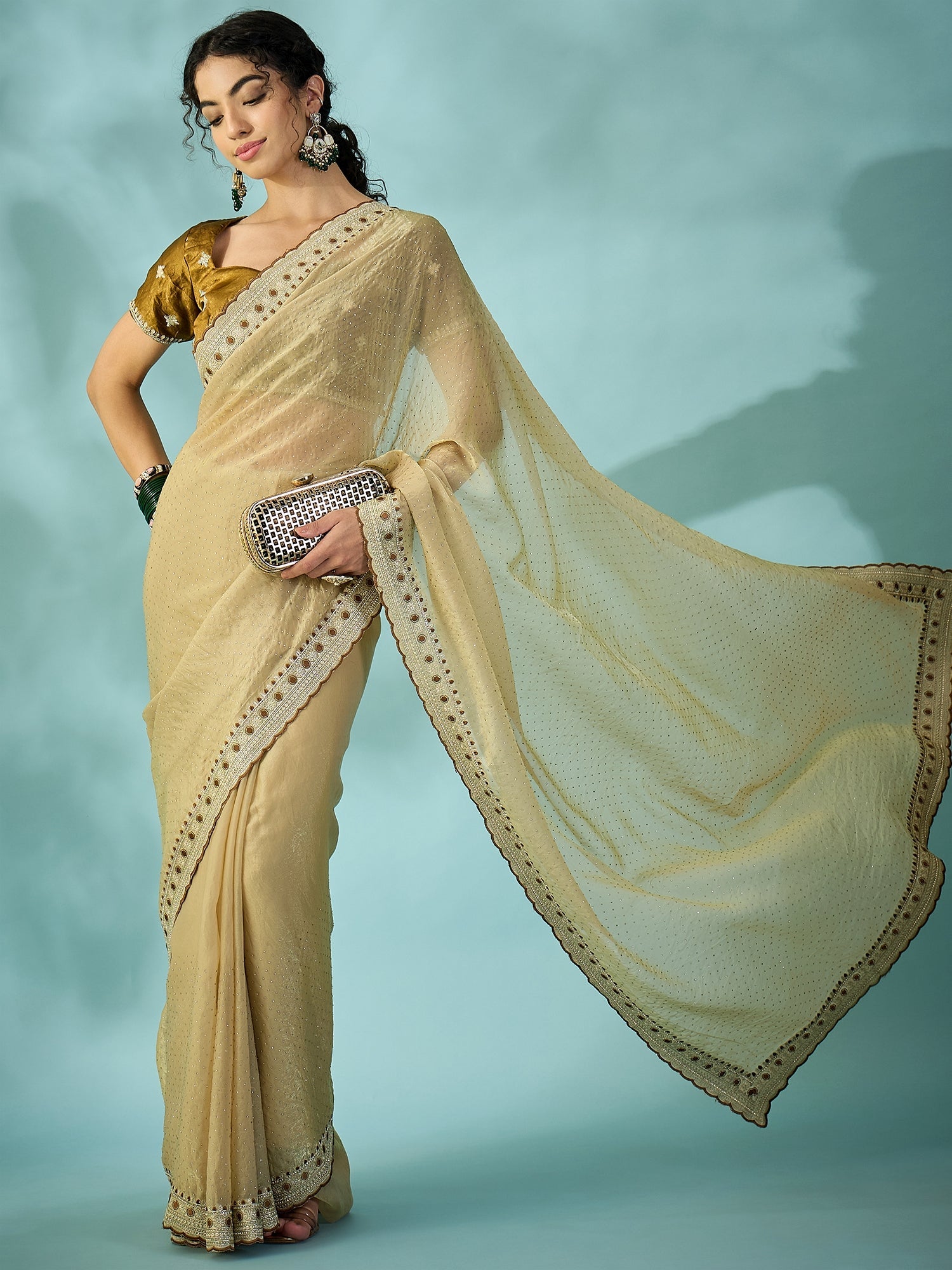 Cream Tissue Silk Saree with Zari Stripes - Ressa