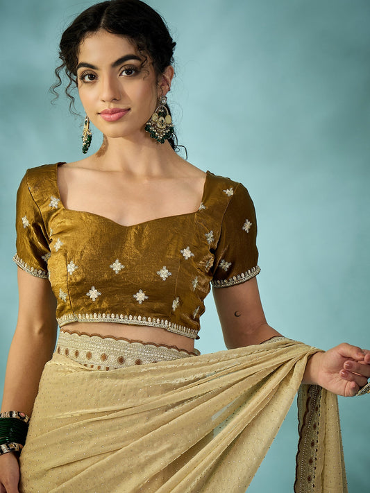 Cream Tissue Silk Saree with Zari Stripes - Ressa