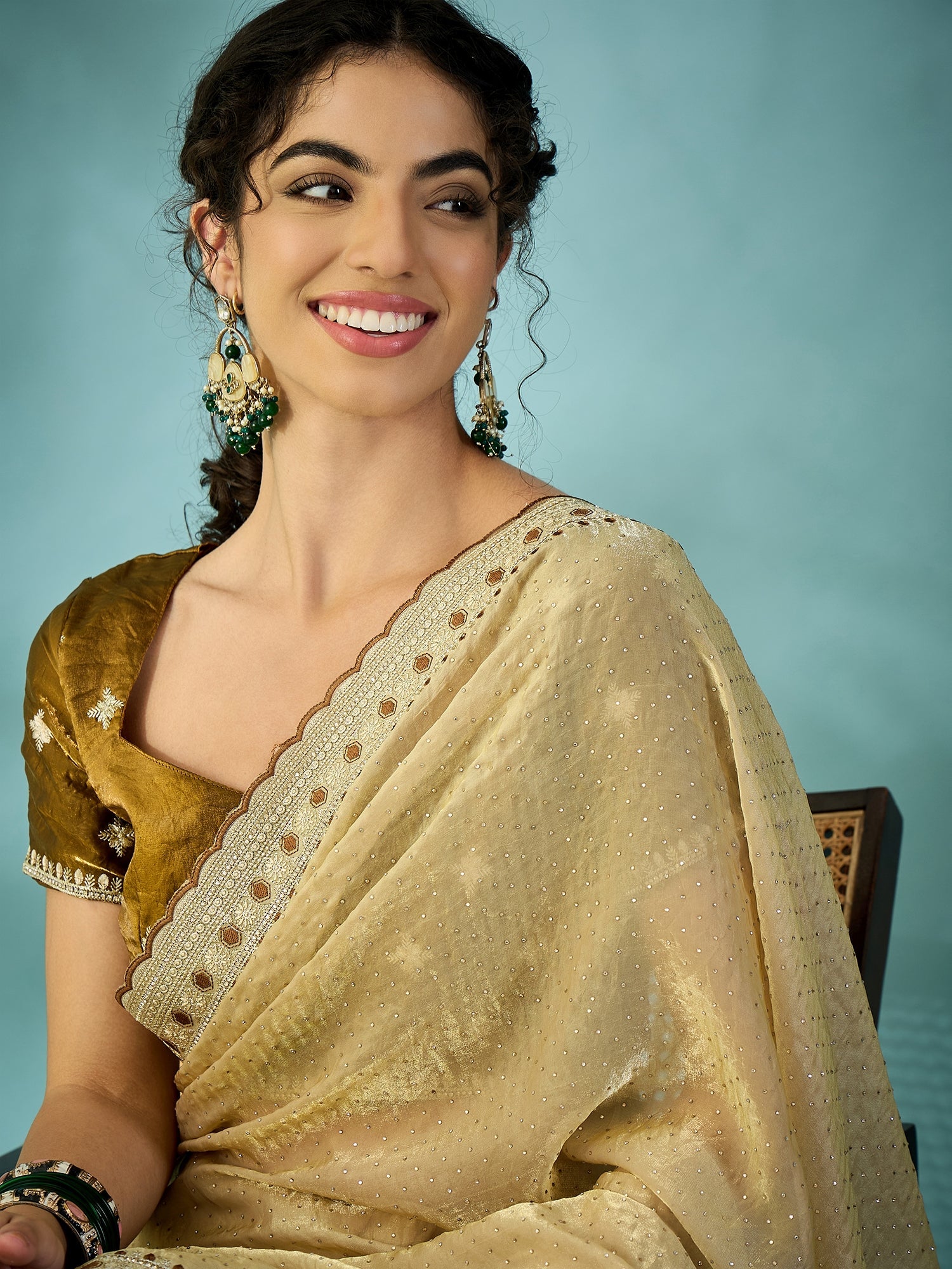 Cream Tissue Silk Saree with Zari Stripes - Ressa