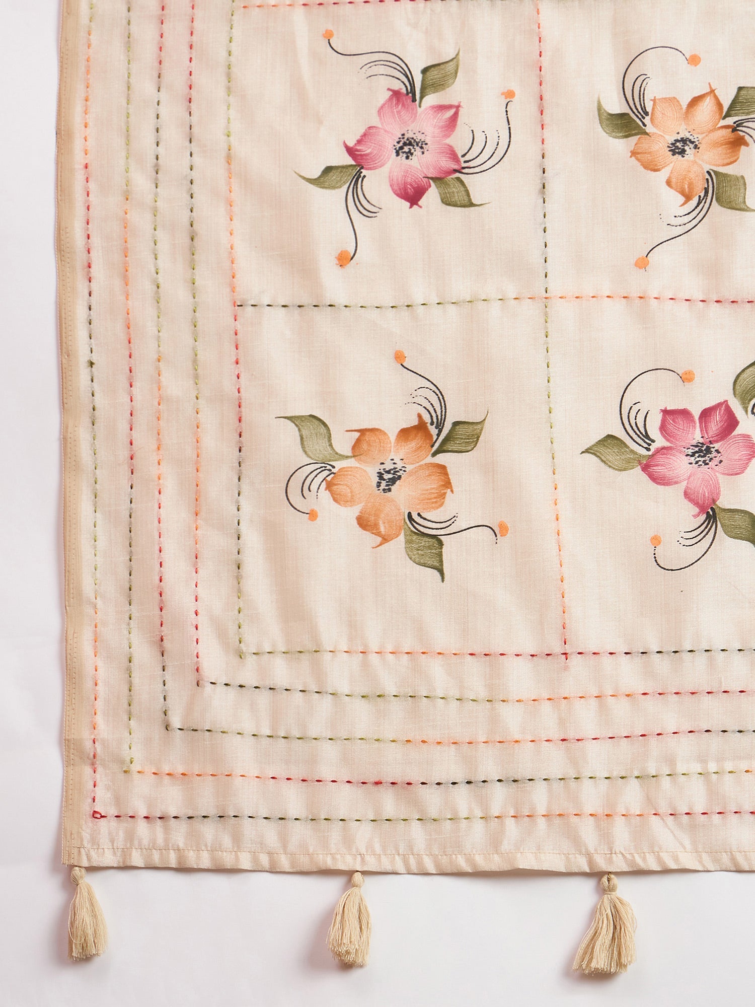 Cream Tussar Silk Saree with Hand-Painted Floral Bouquets - Ressa