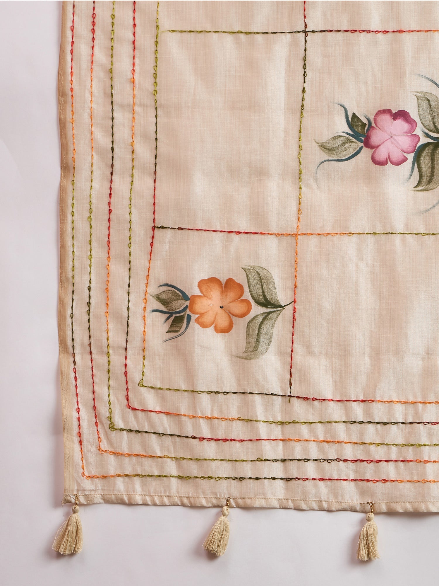 Cream Tussar Silk Saree with Hand-Painted Floral Bouquets - Ressa