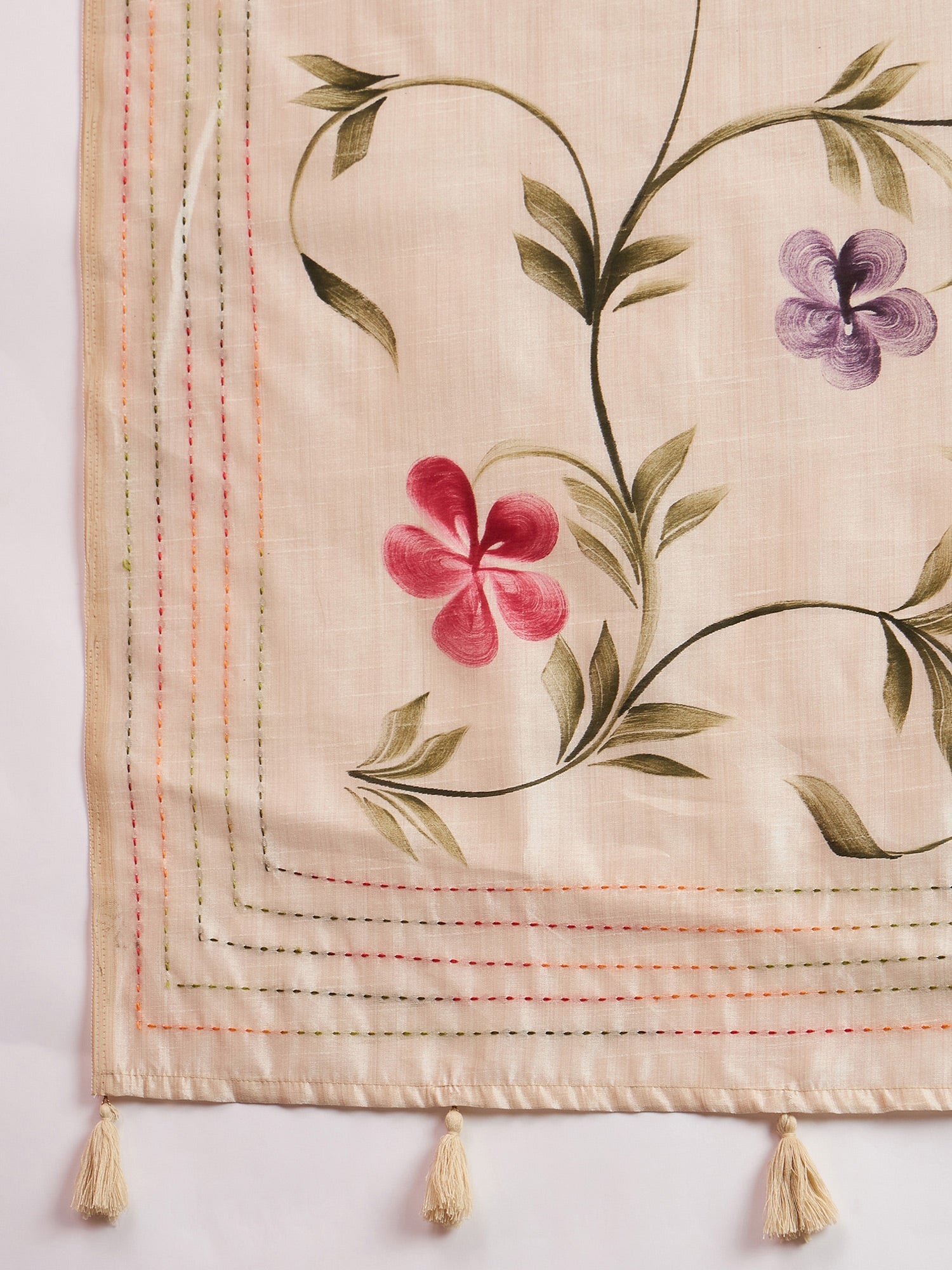 Cream Tussar Silk Saree with Scattered Hand-Painted Wildflowers - Ressa