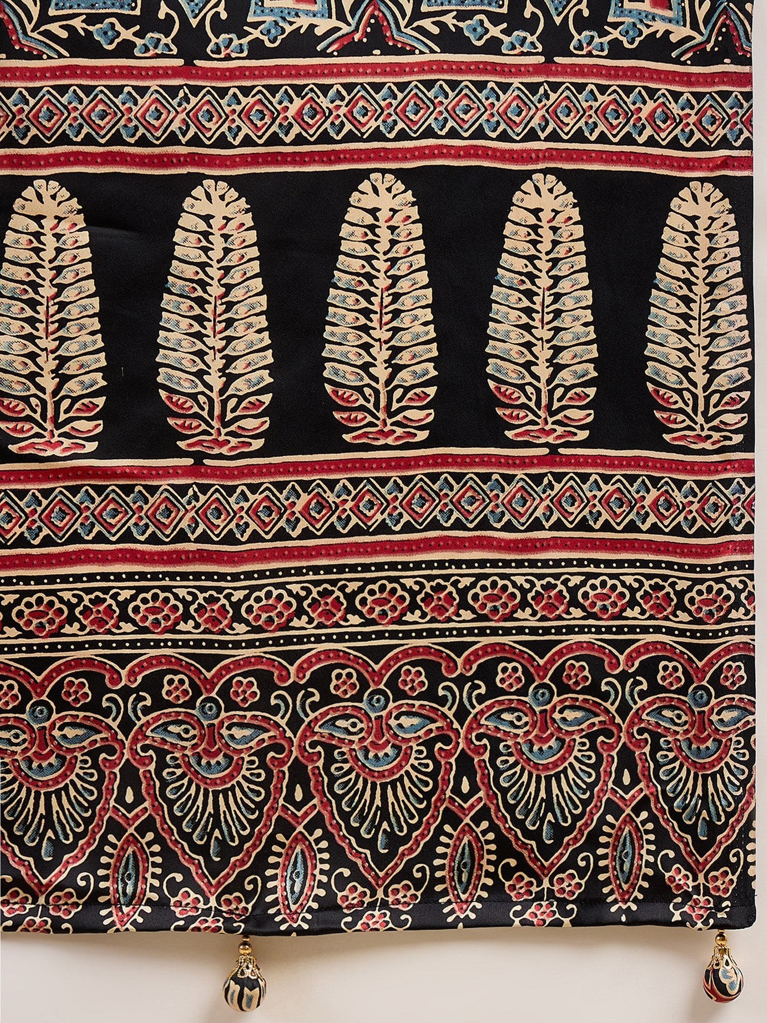 Crepe Black Ajrakh Block Printed Saree - Ressa