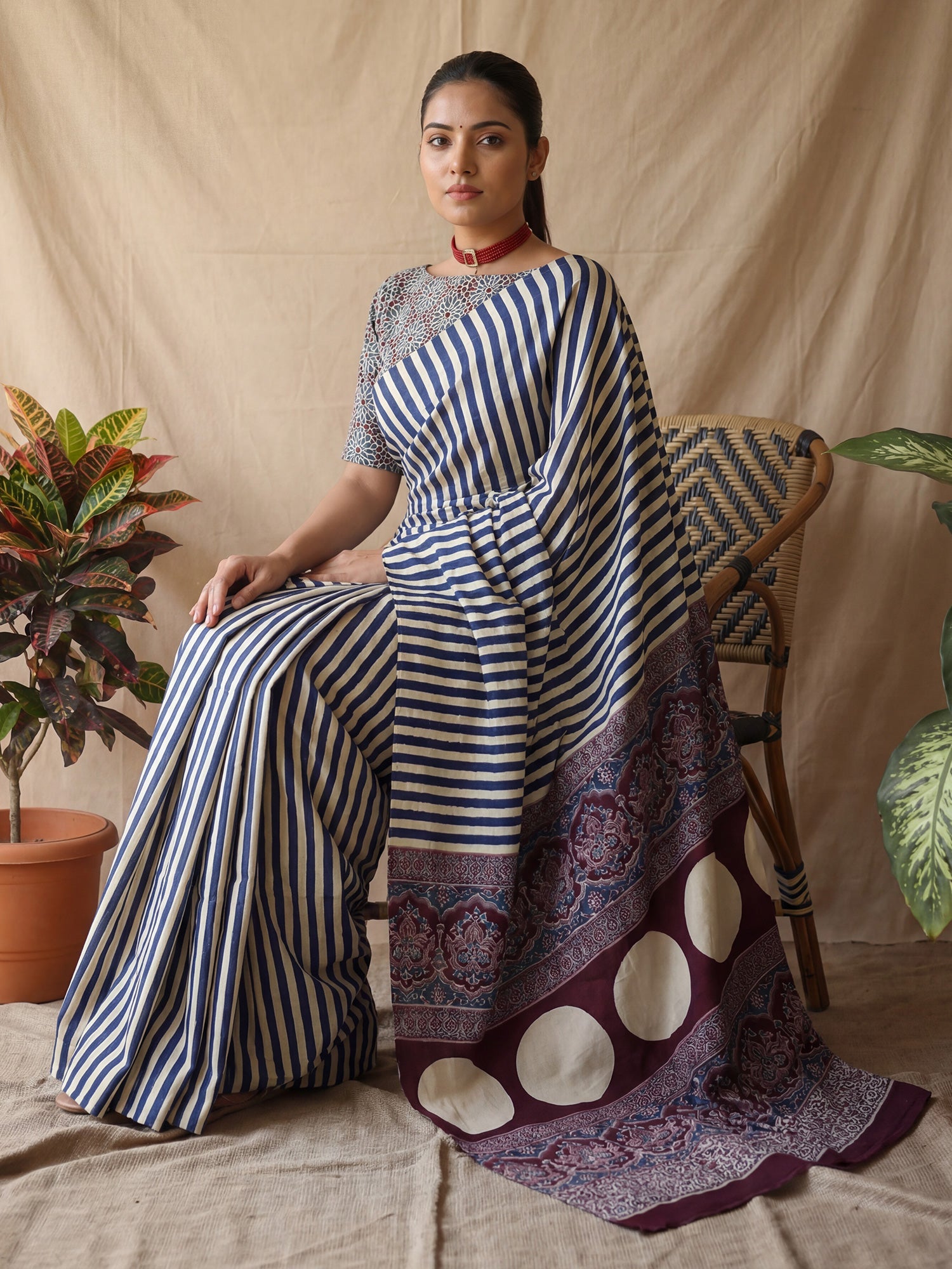 Crepe Blue Striped Party Wear Saree - Ressa