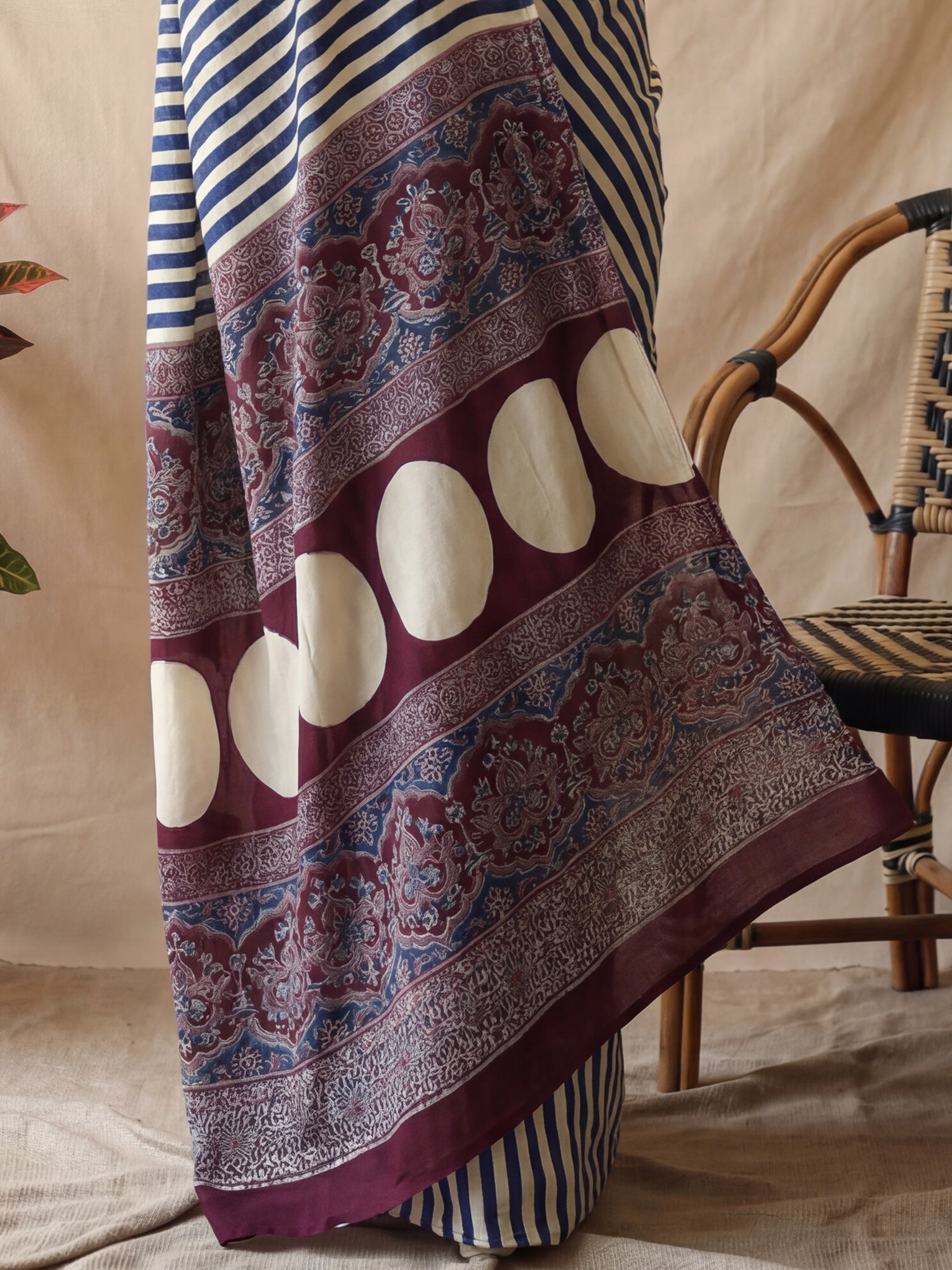 Crepe Blue Striped Party Wear Saree - Ressa