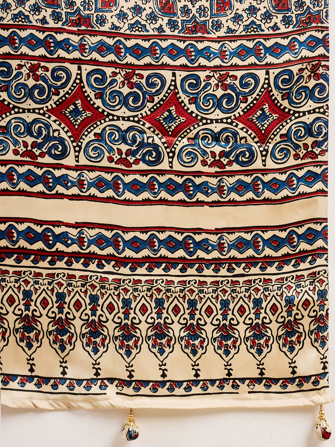 Crepe Cream Ajrakh Block Printed Saree - Ressa