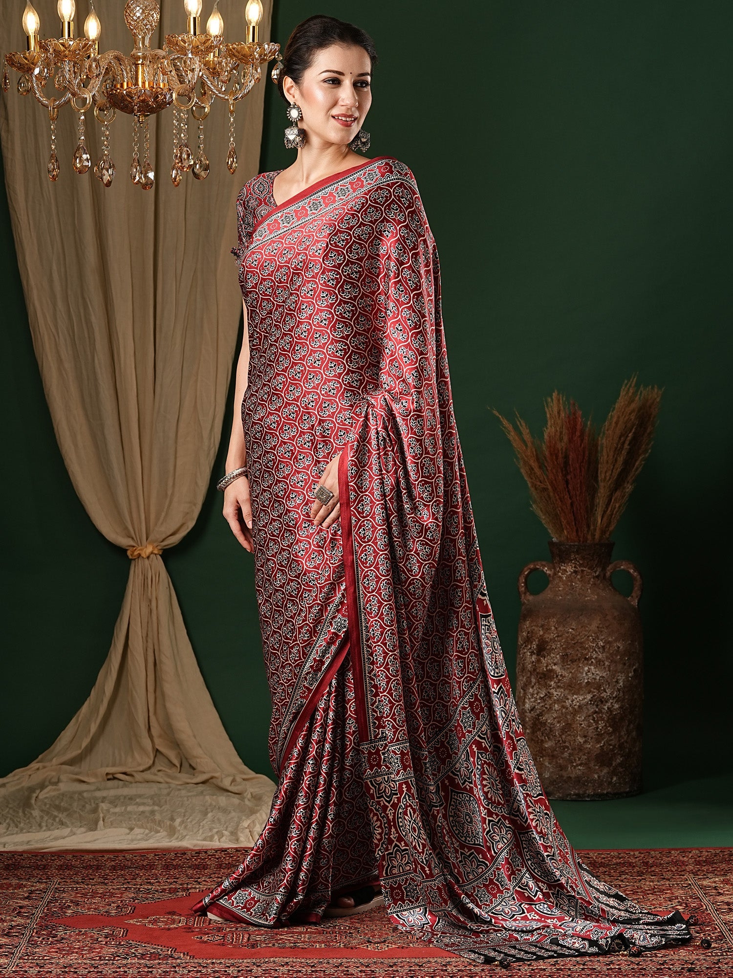 Crepe Maroon & Black Ajrakh Print - Ressa