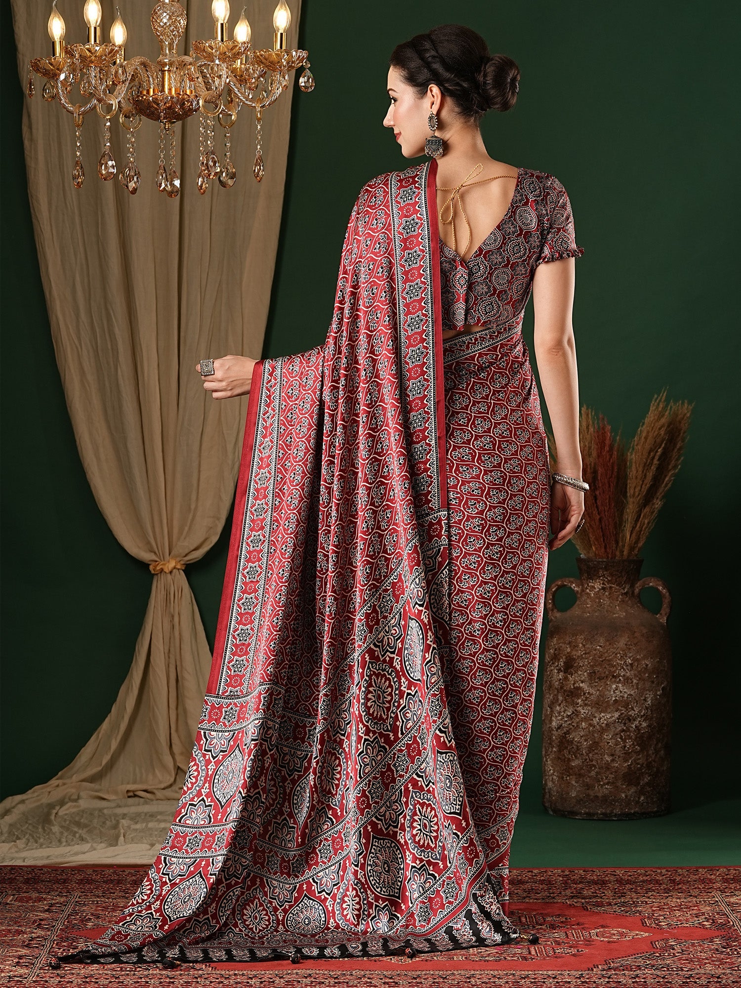 Crepe Maroon & Black Ajrakh Print - Ressa