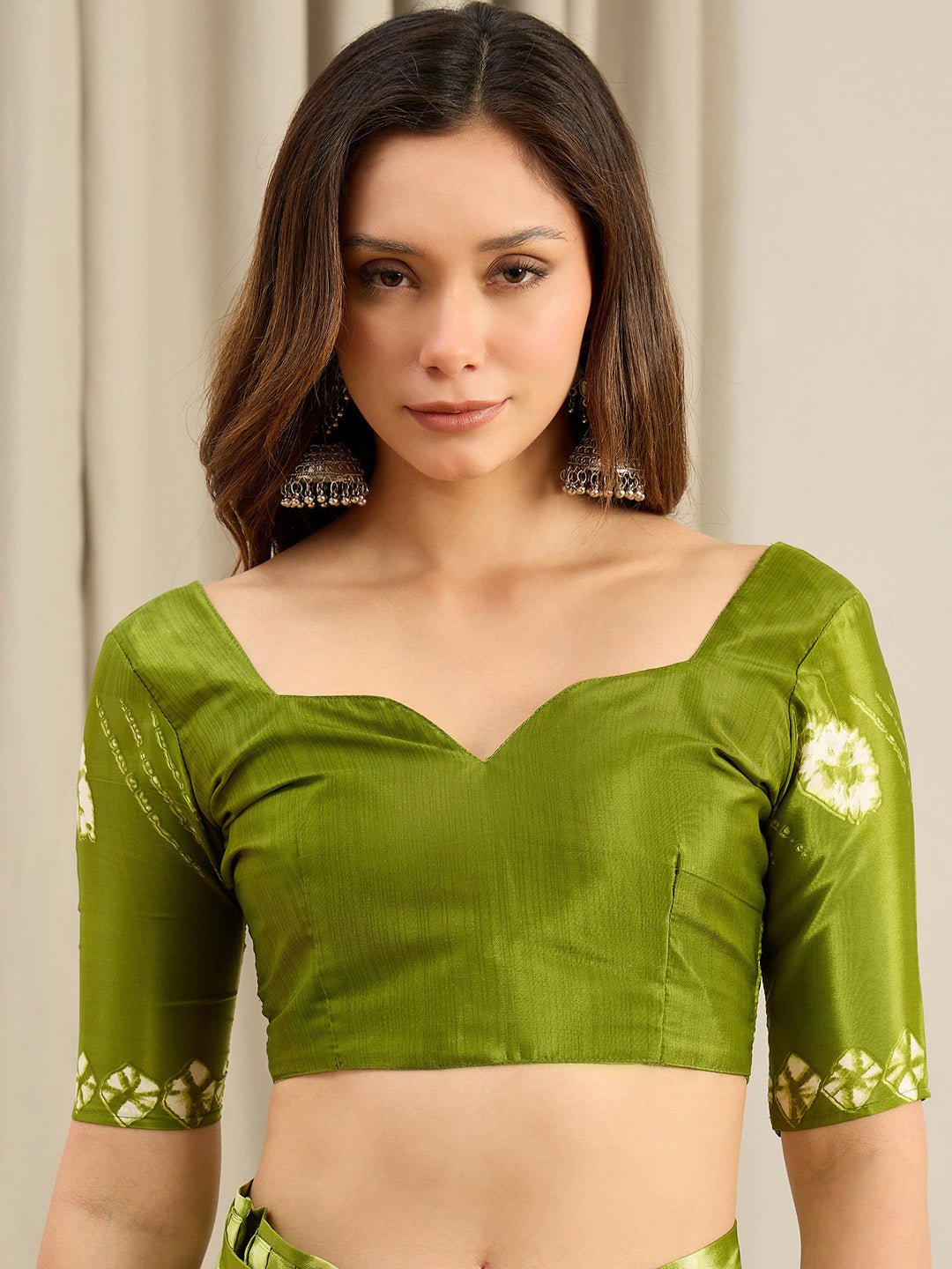 Crepe Olive Green Bandhani Printed Saree - Ressa