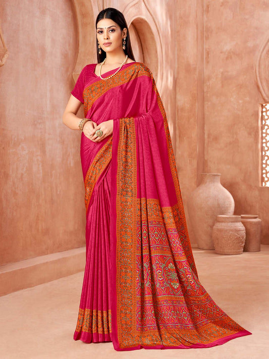 Crepe Pink Printed Saree - Ressa