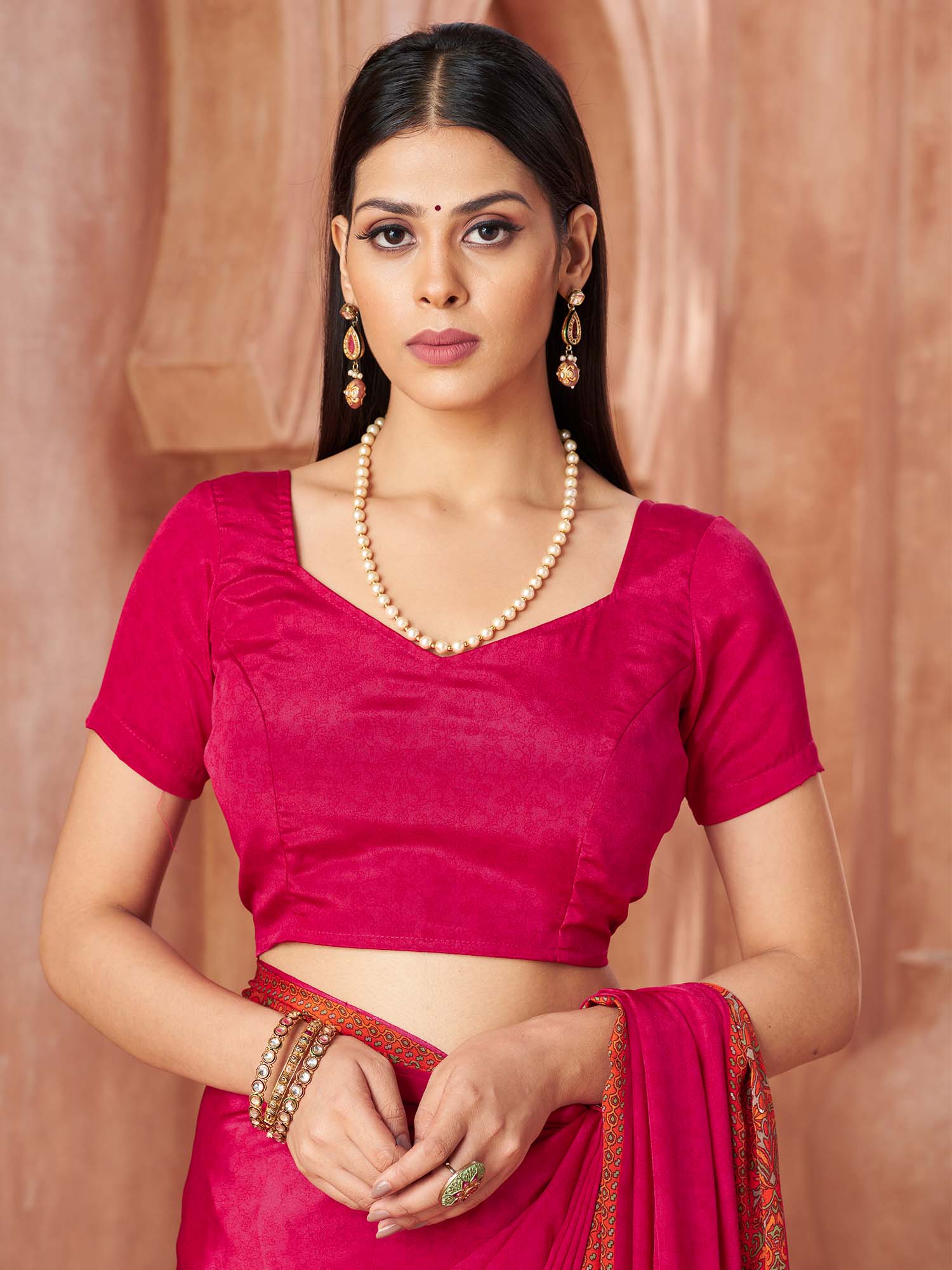 Crepe Pink Printed Saree - Ressa