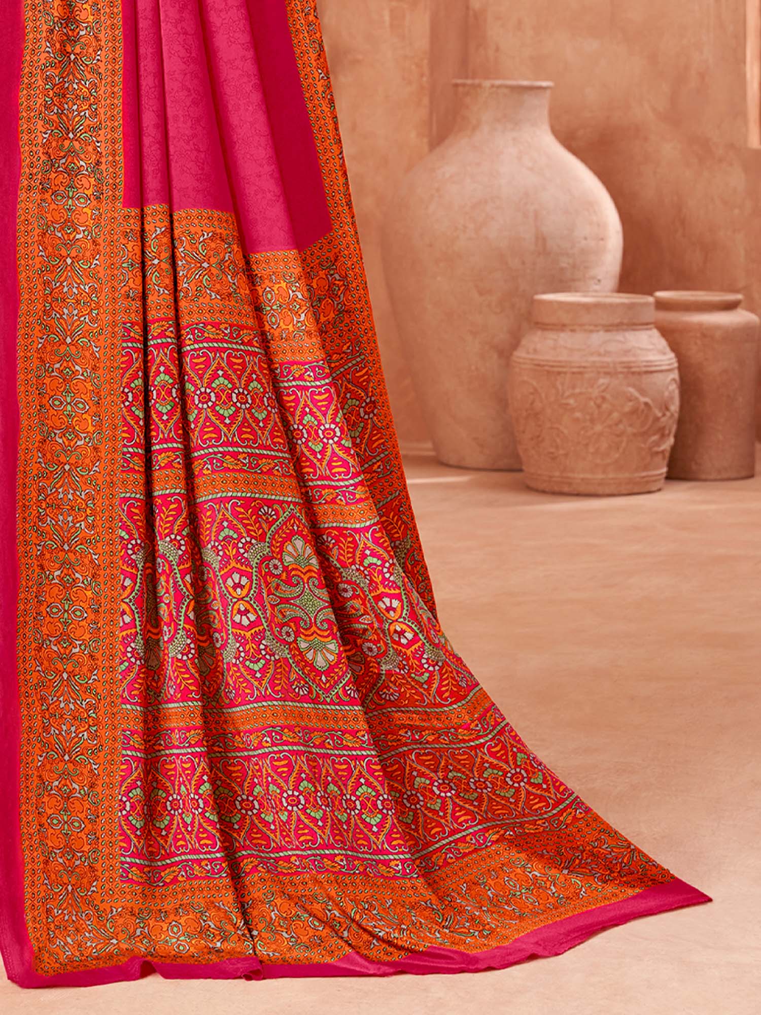 Crepe Pink Printed Saree - Ressa