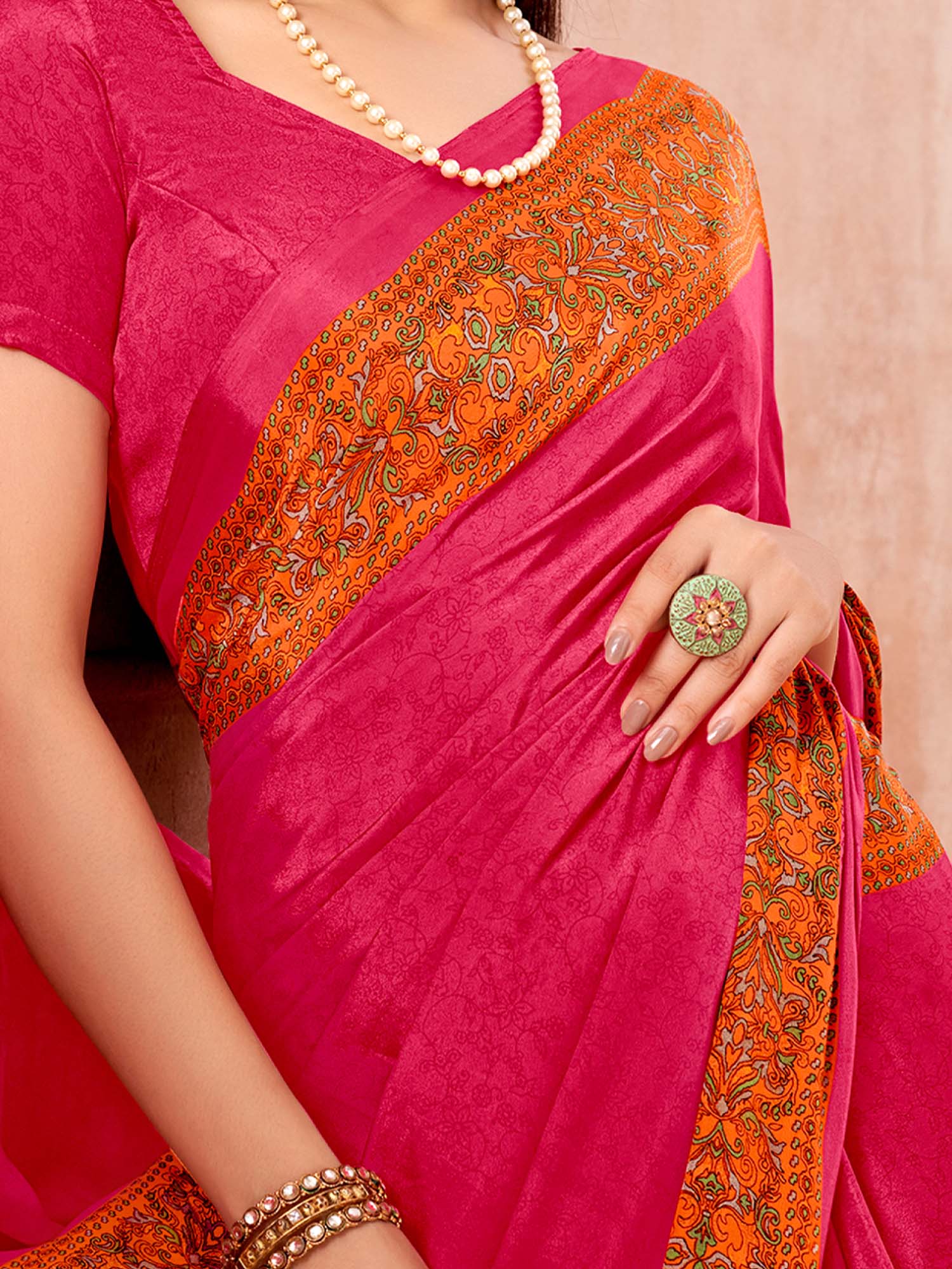 Crepe Pink Printed Saree - Ressa